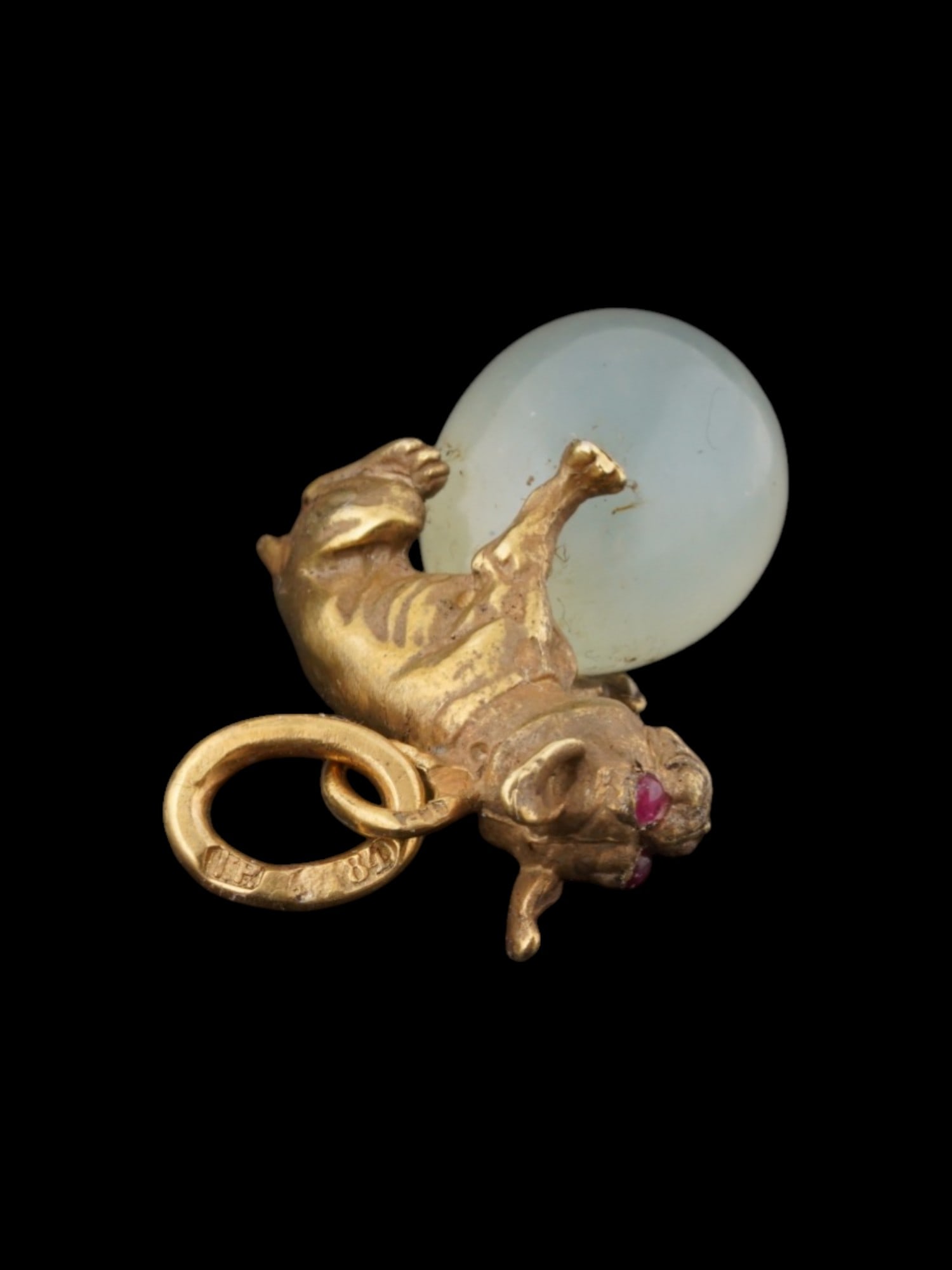 RUSSIAN GILT SILVER BOWENITE RUBY DOG EGG PENDANT - 3