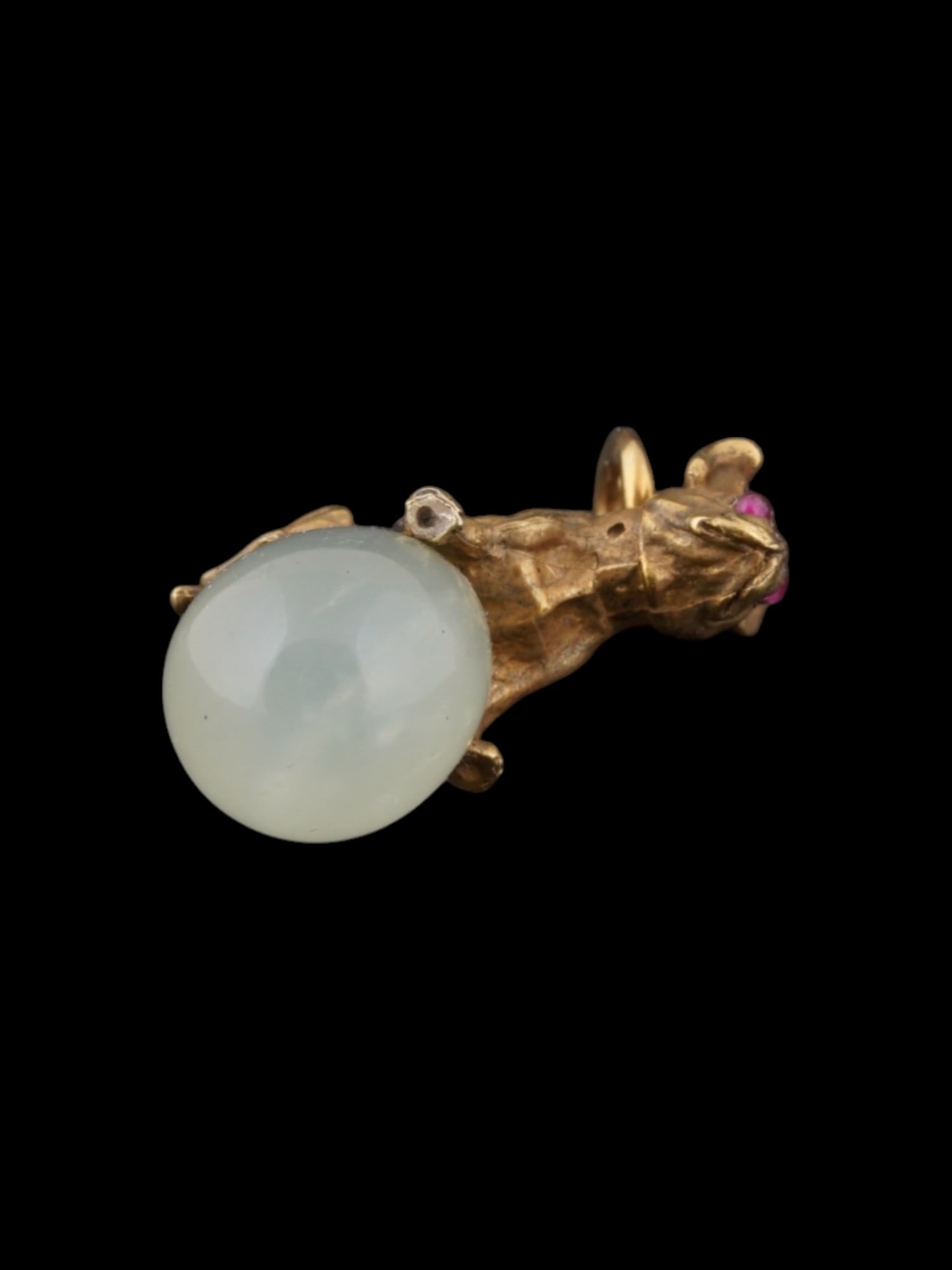 RUSSIAN GILT SILVER BOWENITE RUBY DOG EGG PENDANT - 4