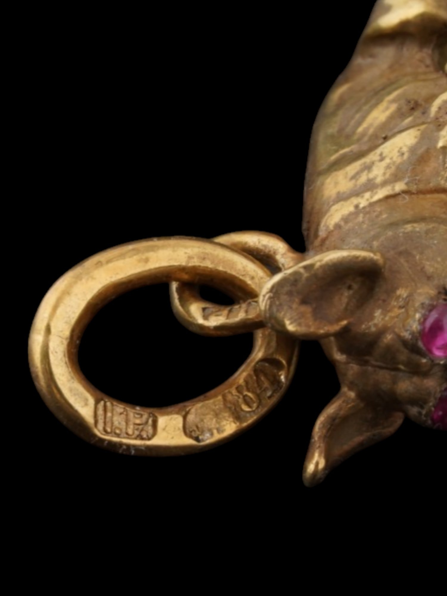 RUSSIAN GILT SILVER BOWENITE RUBY DOG EGG PENDANT - 5