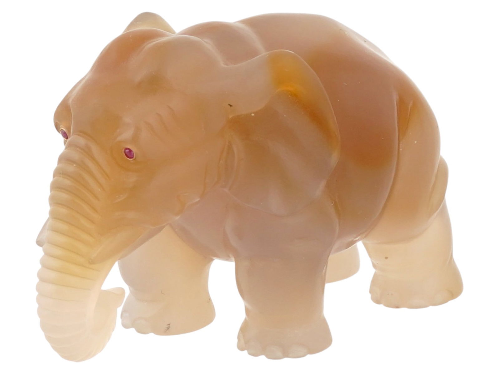 RUSSIAN CARVED AGATE RUBY GOLD ELEPHANT FIGURINE (1 of 7)