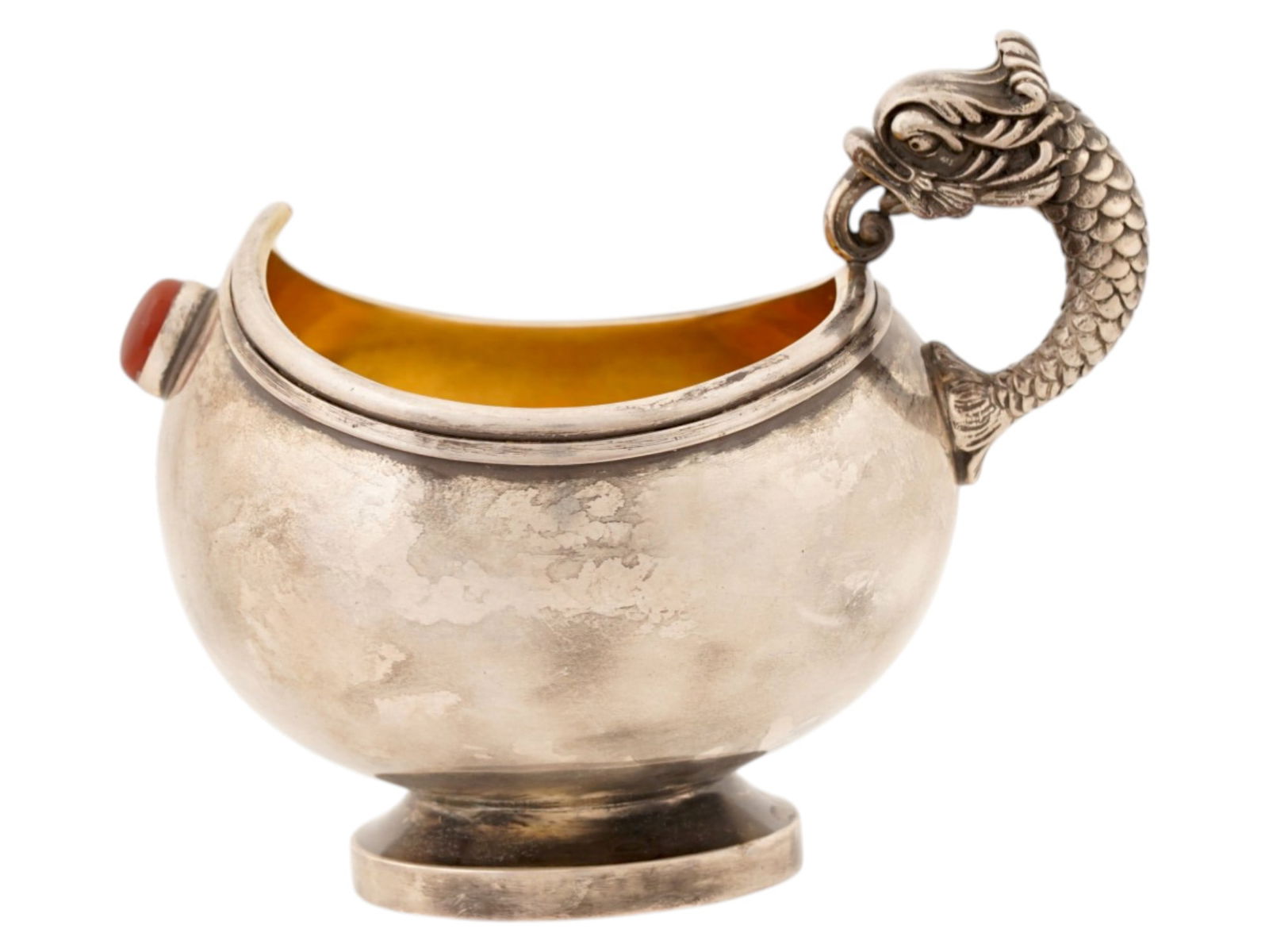 RUSSIAN SILVER KOVSH WITH A DOLPHIN HANDLE AND GEMSTONE (1 of 10)