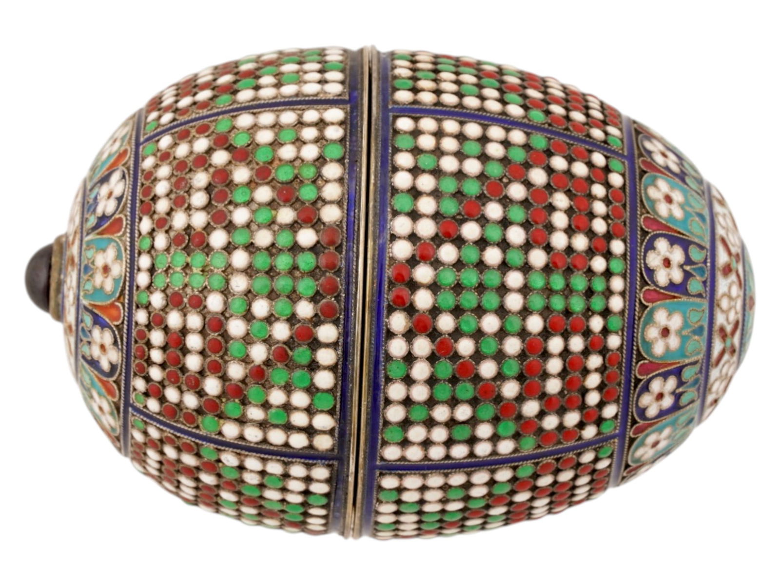 LARGE RUSSIAN GILT SILVER ENAMEL EASTER EGG W GEMSTONE - 2