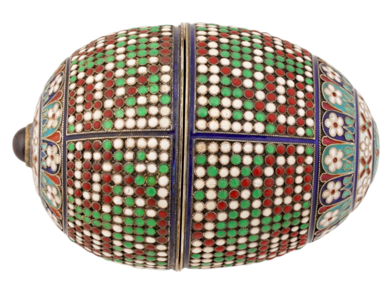 LARGE RUSSIAN GILT SILVER ENAMEL EASTER EGG W GEMSTONE - 3