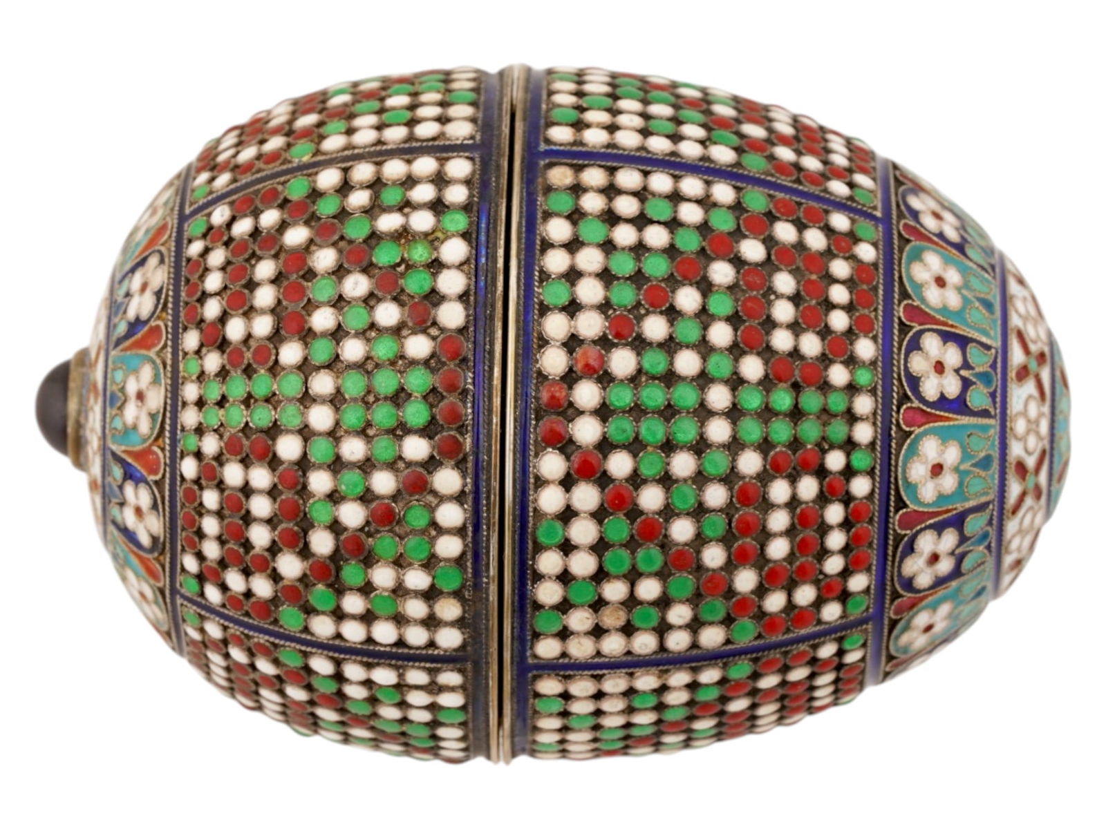 LARGE RUSSIAN GILT SILVER ENAMEL EASTER EGG W GEMSTONE - 4