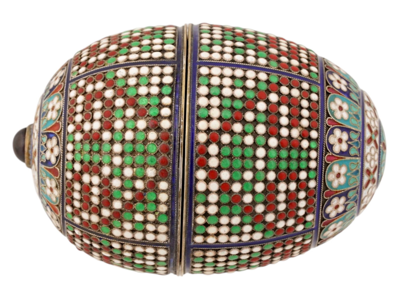 LARGE RUSSIAN GILT SILVER ENAMEL EASTER EGG W GEMSTONE - 5