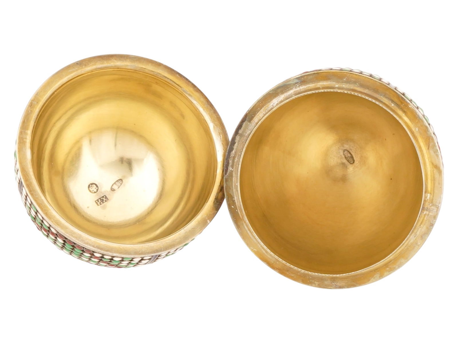 LARGE RUSSIAN GILT SILVER ENAMEL EASTER EGG W GEMSTONE - 7