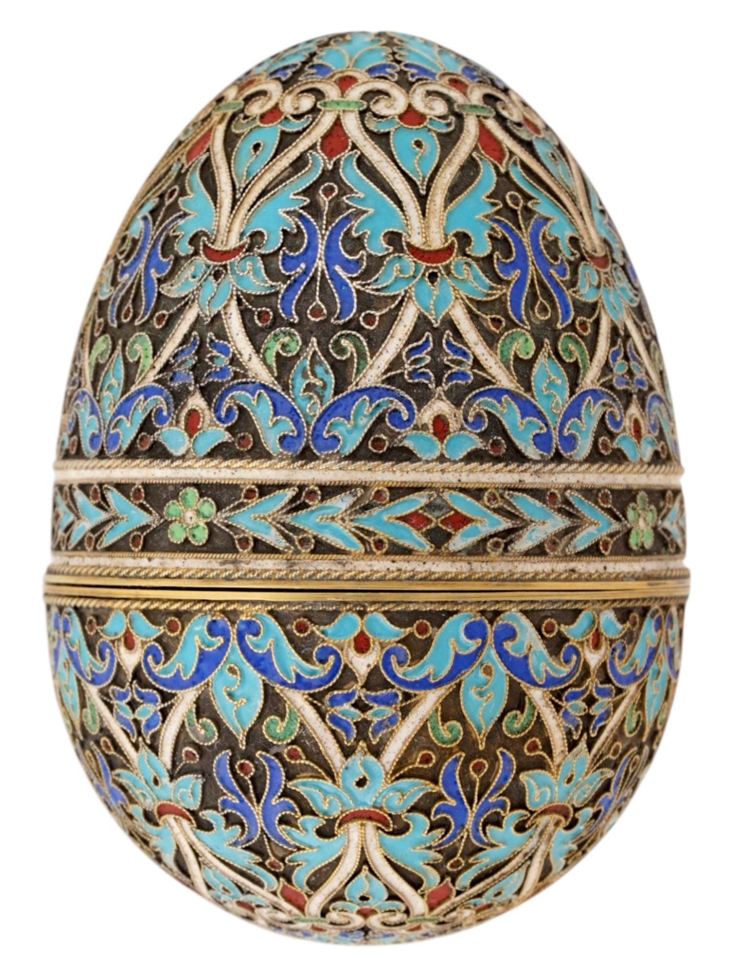 LARGE RUSSIAN SILVER CLOISONNE ENAMEL EASTER EGG (1 of 6)