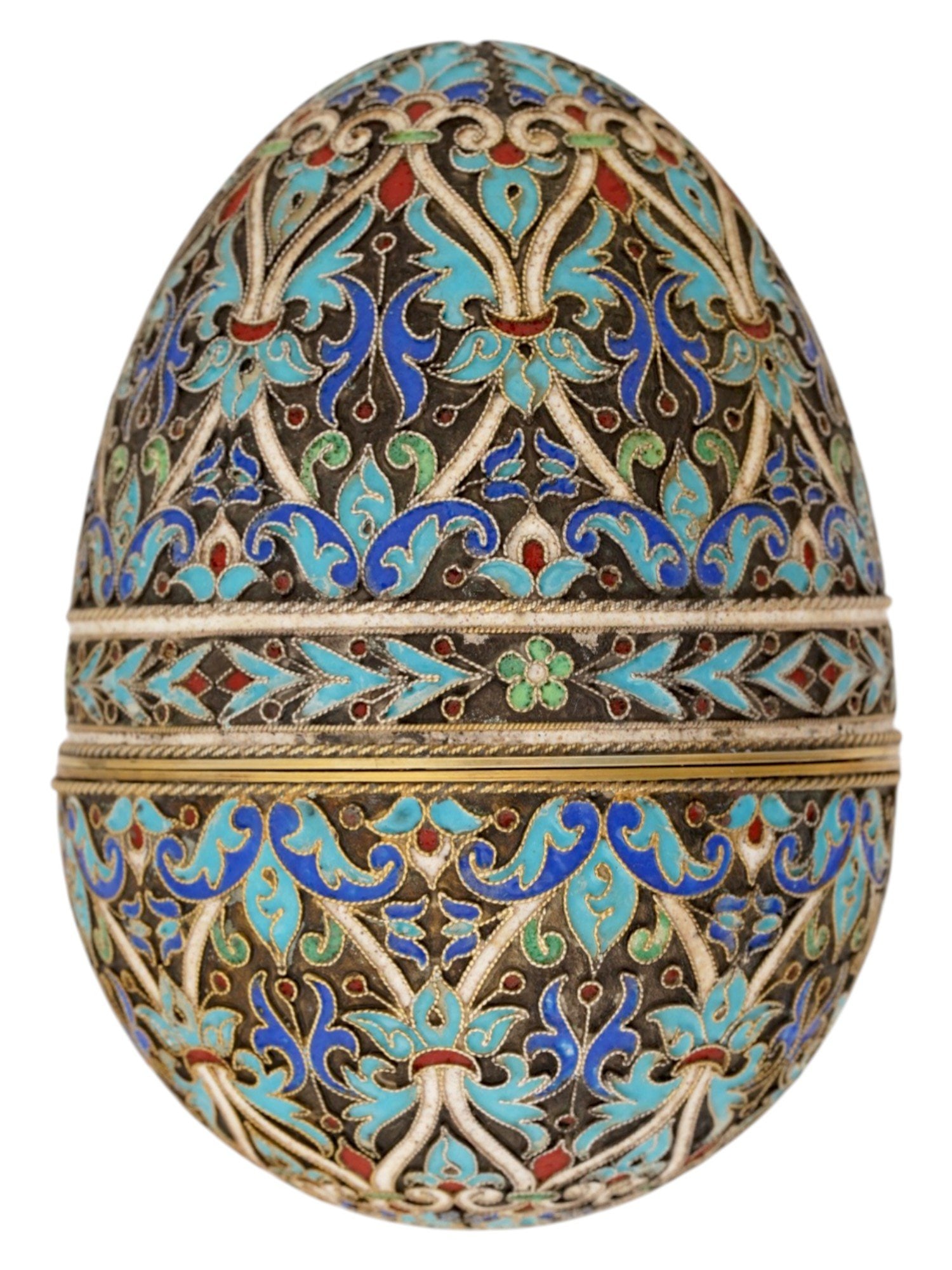 LARGE RUSSIAN SILVER CLOISONNE ENAMEL EASTER EGG - 2