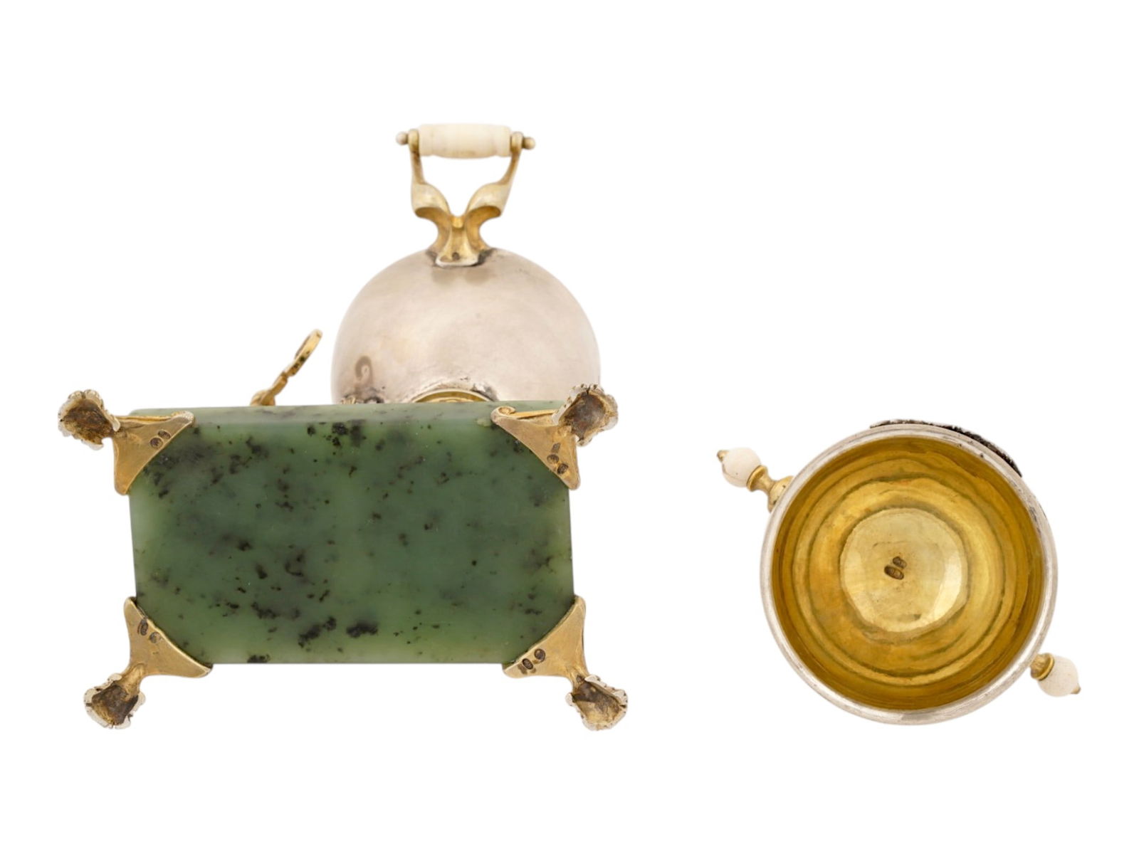 RUSSIAN SILVER ENAMEL EASTER EGG SAMOVAR ON A JADE BASE - 7