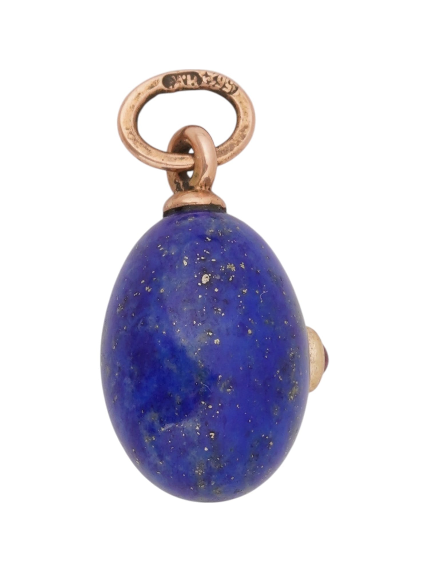 RUSSIAN 14K GOLD LAPIS EASTER EGG PENDANT W RUBY - 4
