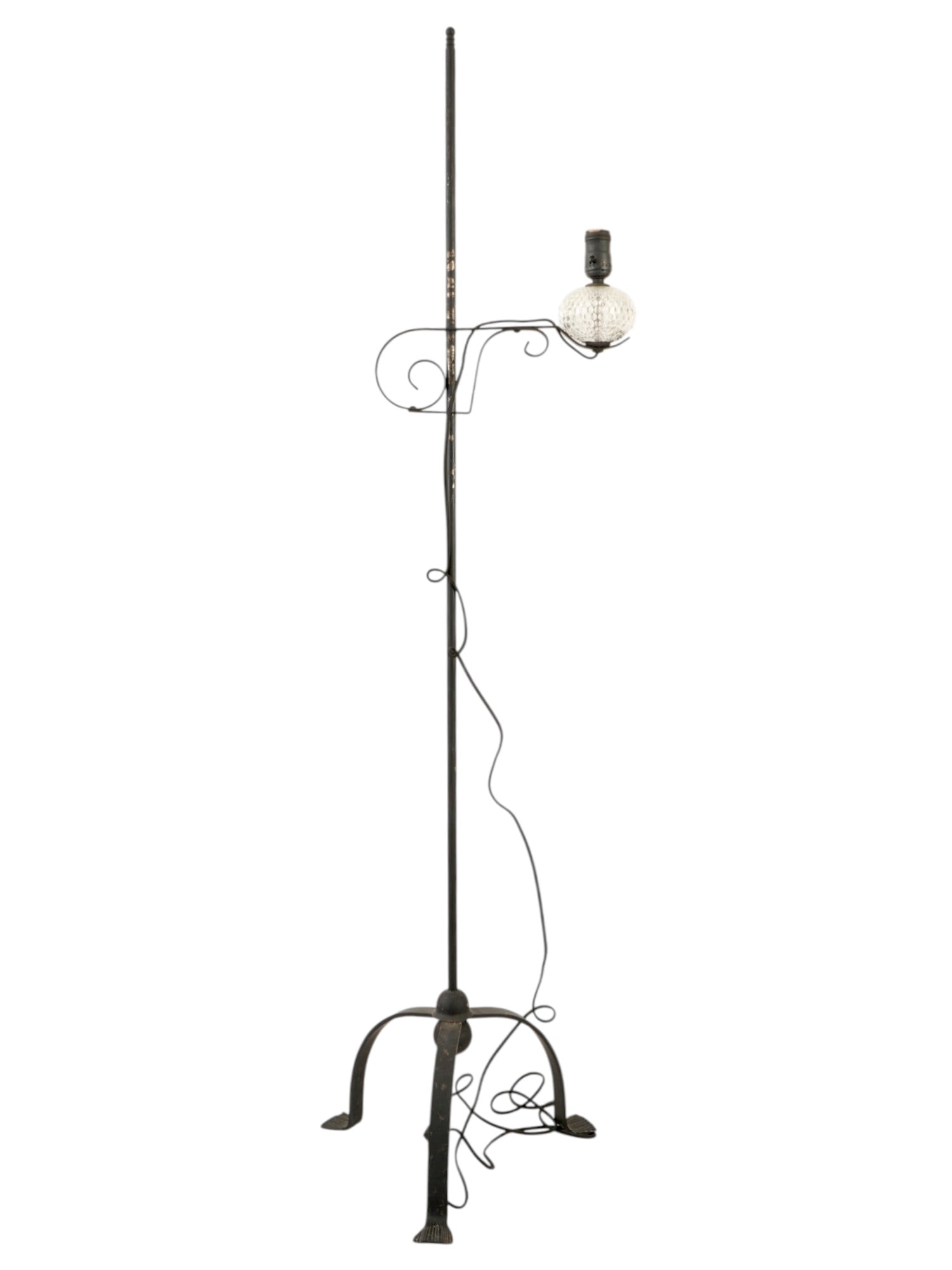 ANTIQUE AMERICAN WROUGHT IRON AND GLASS FLOOR LAMP (1 of 9)