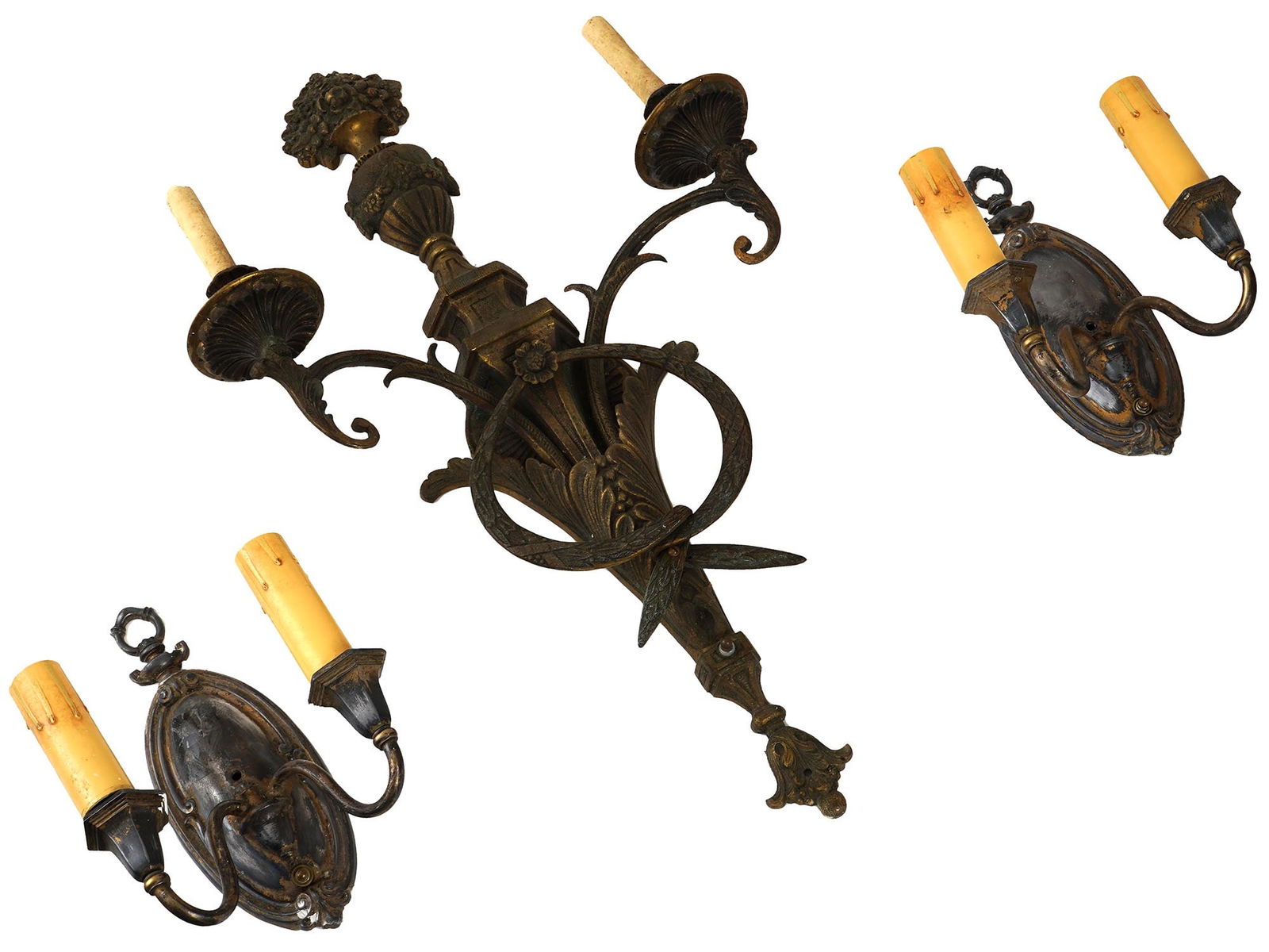 ANTIQUE EARLY 20TH C BRONZE WALL SCONCES (1 of 4)