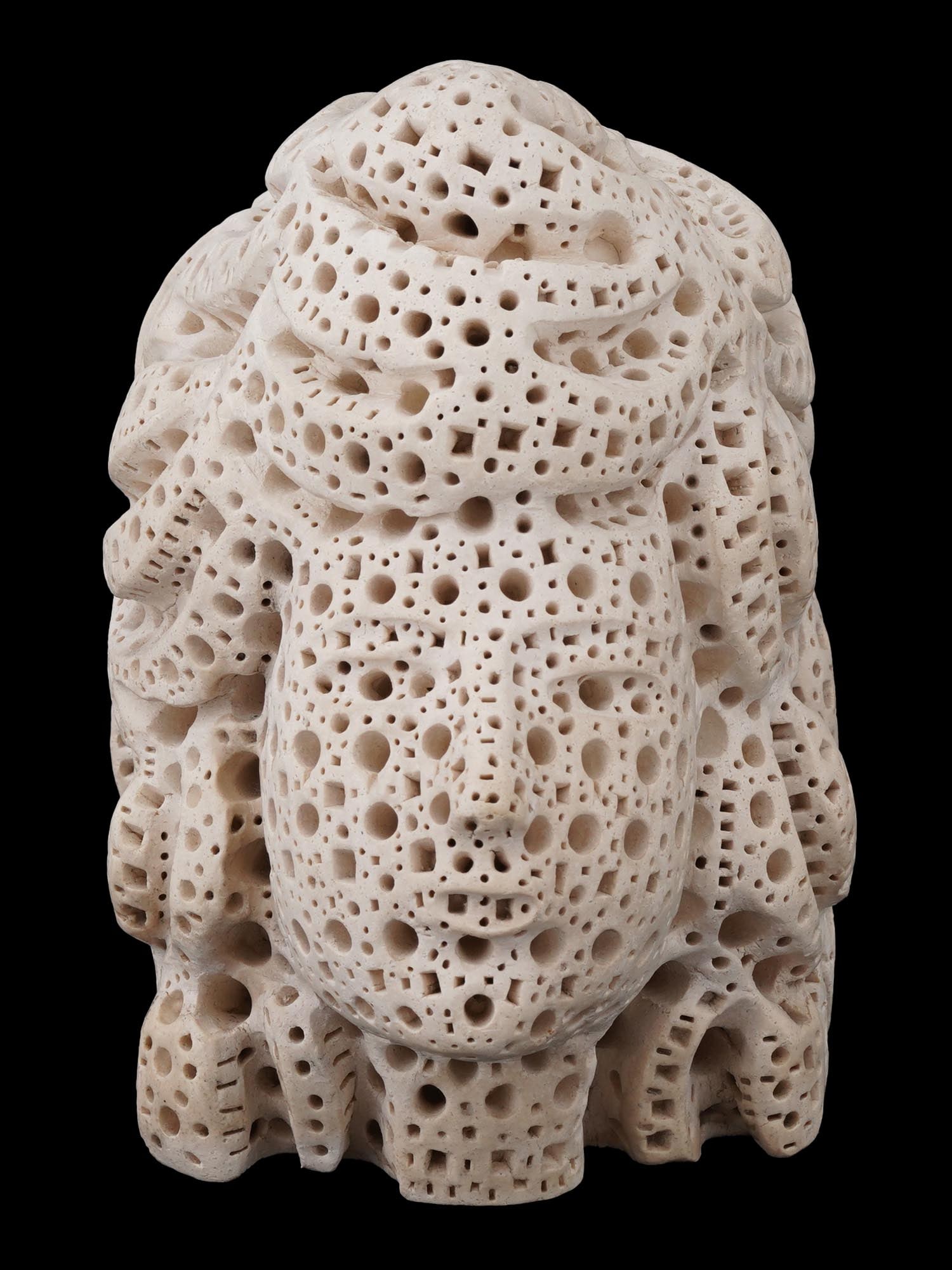 ALEXANDER NEY MODERNIST SMALL WOMAN HEAD SCULPTURE: Alexander Ney, Russian, b. 1939, a modernist small woman head sculpture in gypsum terracotta. Signed and dated 1989 on the bottom. Known for his expressive sculptural forms and modernist approach, Ney