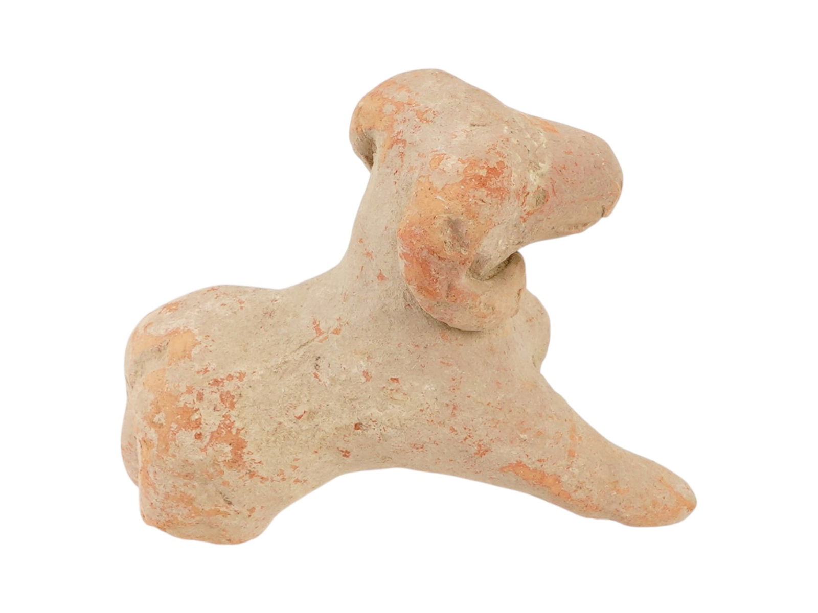 ANCIENT GREEK TERRACOTTA FIGURINE OF RAM 500 TO 200 BC: An ancient Greek terracotta pottery figurine. The figurine depicts a ram, engraved with detailed patterns. Circa: 500 to 200 BC. Ancient Greek and Roman Animal Pottery Figurines, Figures, Statues, Mus