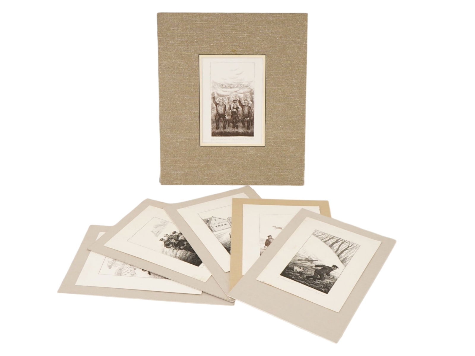 GROUP OF SIX VINTAGE RUSSIAN ETCHINGS SIGNED YAKOVLEV: A group of six vintage Russian etchings on paper, each mounted on a backing board. Each is signed Yakovlev. Likely by Anatoly Timofeevich Yakovlev, 1937 to 2005, a Russian artist and illustrator. The