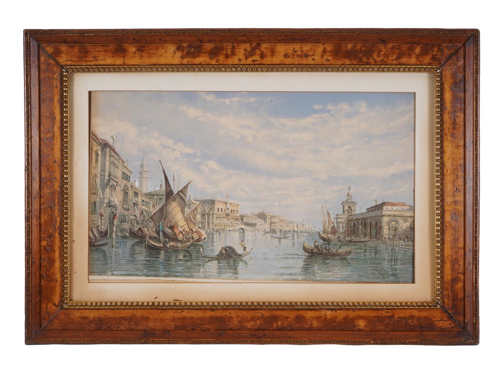 ALFRED POLLENTINE BRITISH LITHO GRAND CANAL OF VENICE: Alfred Pollentine, British, 1836 to 1890, a lithograph reproducing an oil painting. Alfred Pollentine was a painter known for his finely detailed marine and coastal scenes. The scene depicts