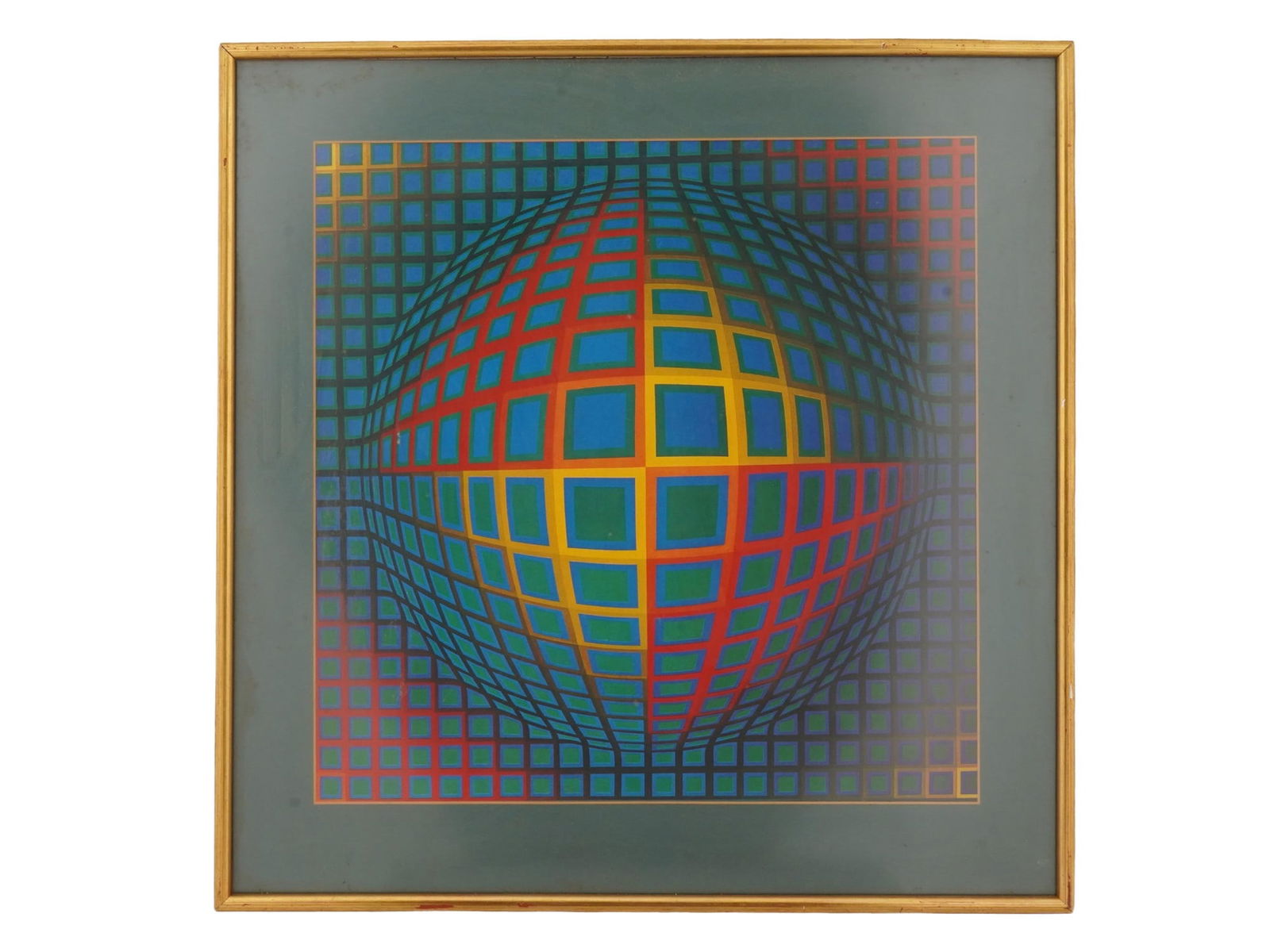 HUNGARIAN FRENCH OFFSET PRINT VICTOR VASARELY VEGA NOR: An offset print titled Vega-Nor by the acclaimed Hungarian-French artist Victor Vasarely, 1906 to 1997, a foundational figure of the Op Art movement. The composition belongs to Vasarelys celebrated