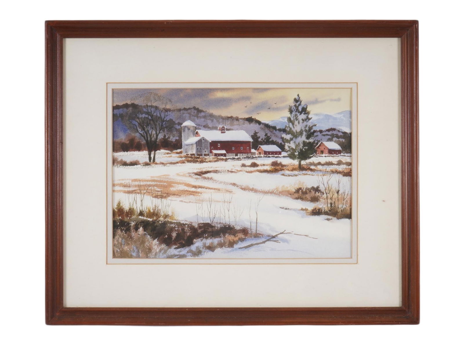 VINTAGE WATERCOLOR ON PAPER LANDSCAPE PAINTING (1 of 4)
