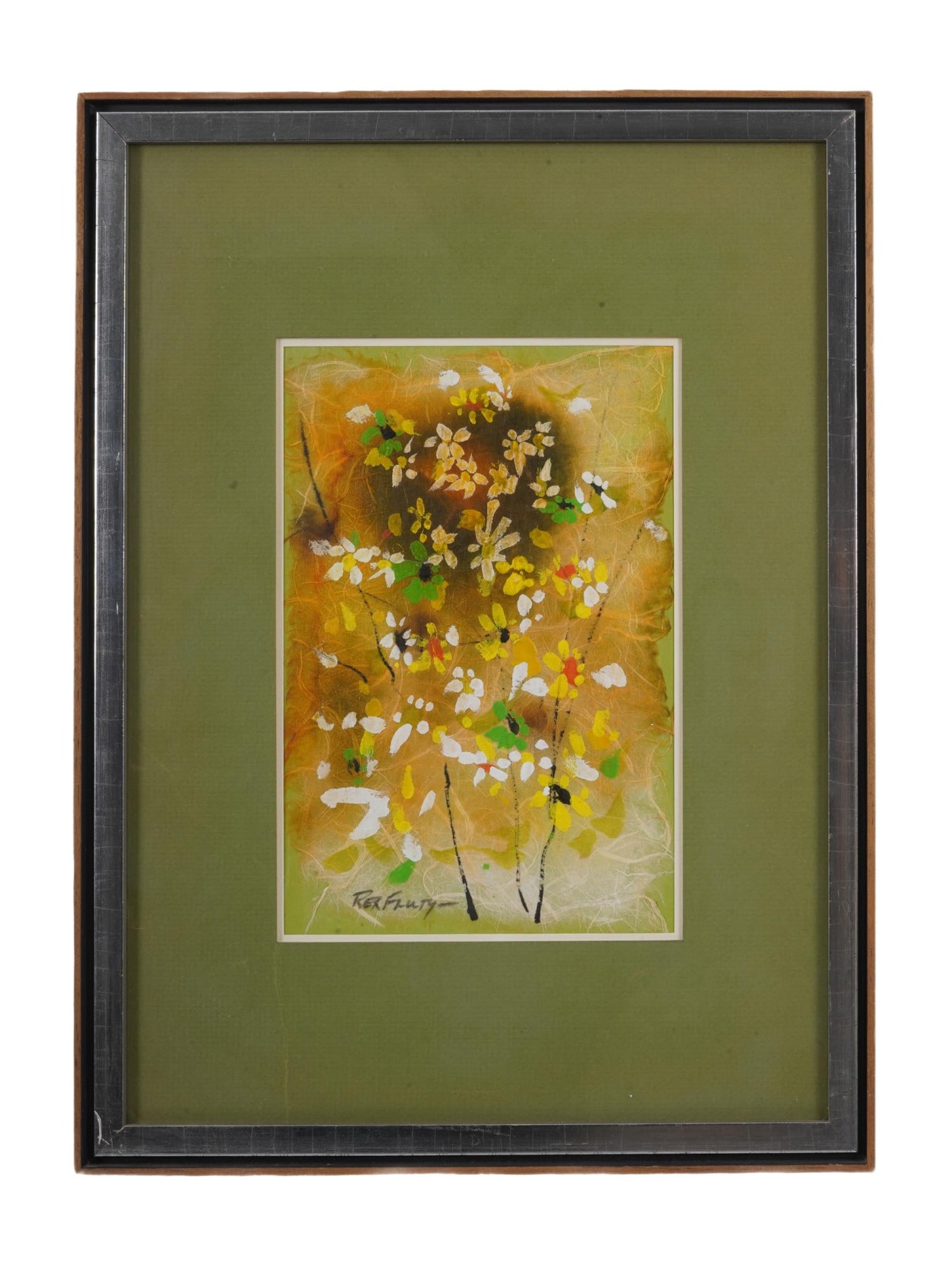 MODERNIST FLORAL MIXED MEDIA ARTWORK SIGNED BY ARTIST: A Modernist mixed media painting on paper depicting a still life with flowers in the Abstract Expressionist manner. Signed by the artist, lower left. Framed. Modernist and Contemporary Fine Art, Abstr
