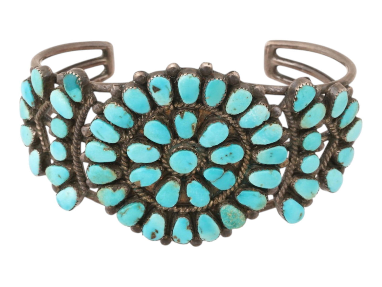 VINTAGE AMERICAN SILVER CUFF BRACELET WITH TURQUOISE (1 of 4)