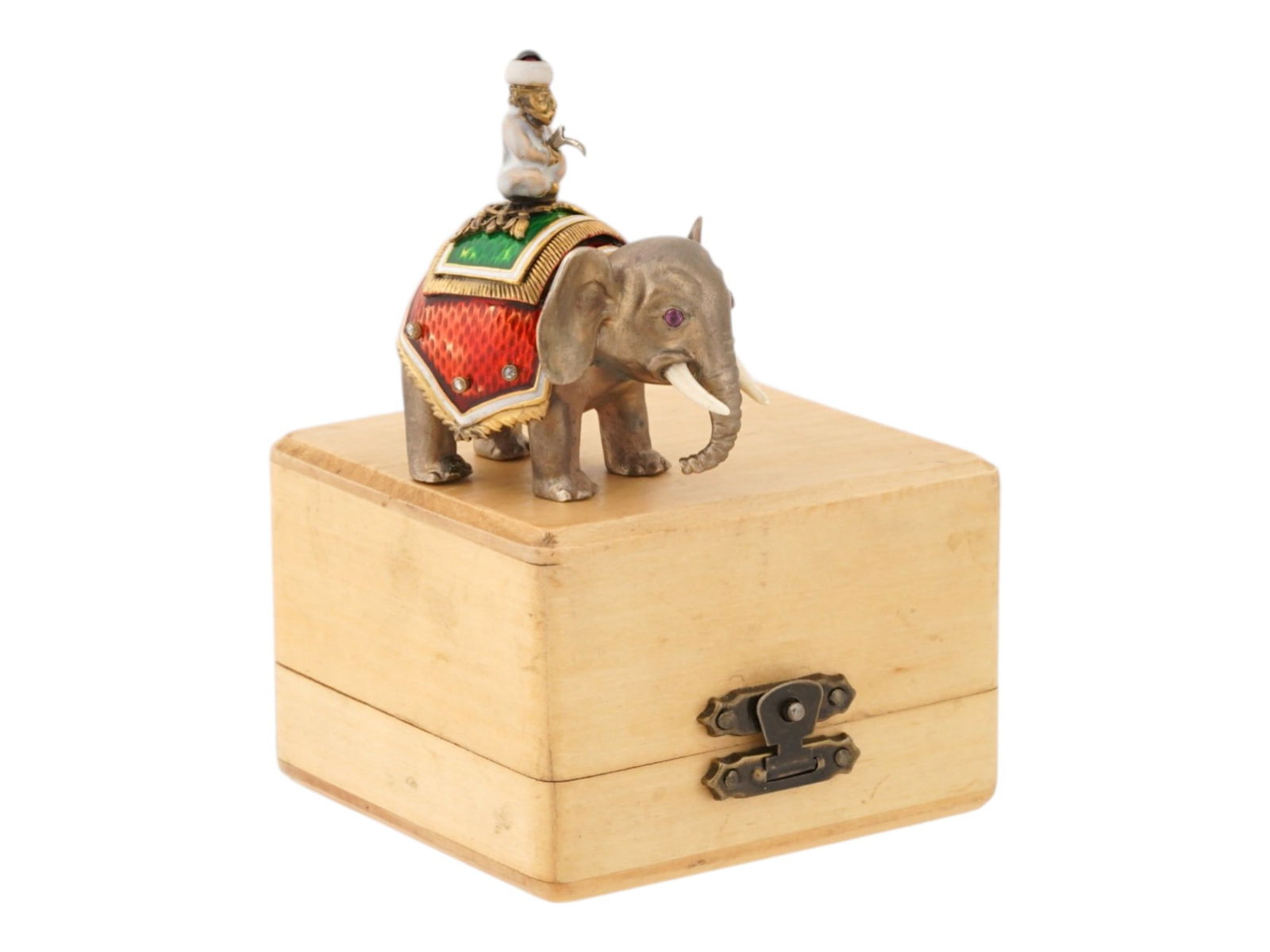 RUSSIAN SILVER ENAMEL ELEPHANT FIGURE WITH A RIDER ATOP (1 of 11)