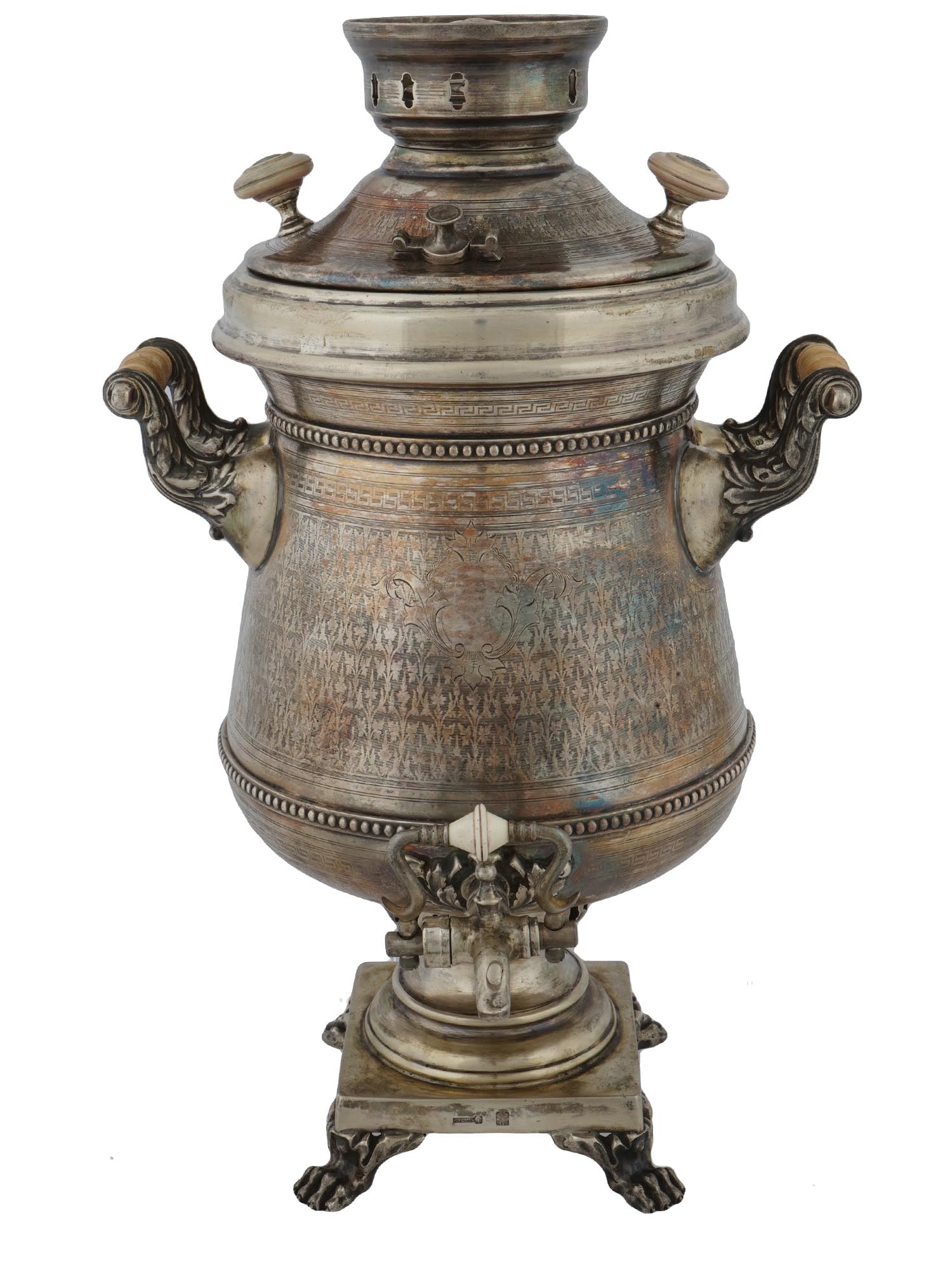 RUSSIAN 84 SILVER ENGRAVED SAMOVAR - 2