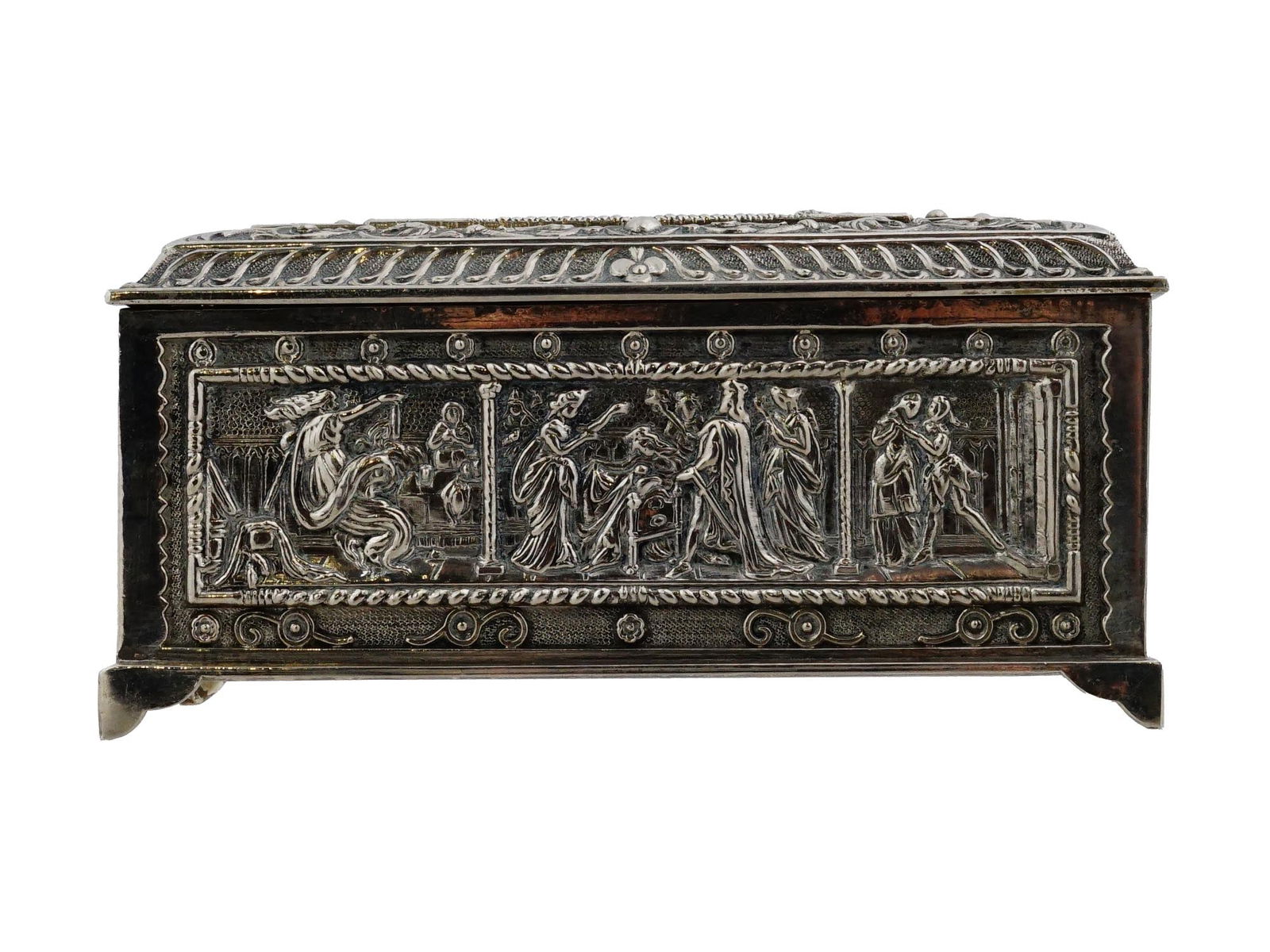 VICTORIAN MANNER COVERED REPOUSSE SILVER PLATED BOX - 4