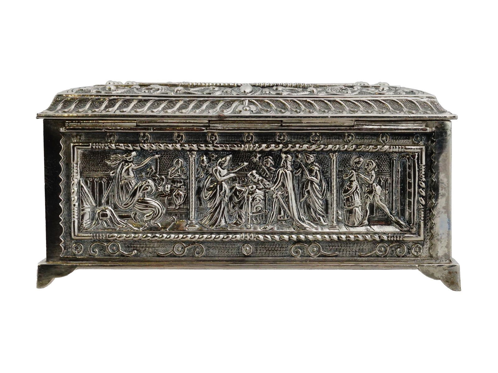 VICTORIAN MANNER COVERED REPOUSSE SILVER PLATED BOX - 6