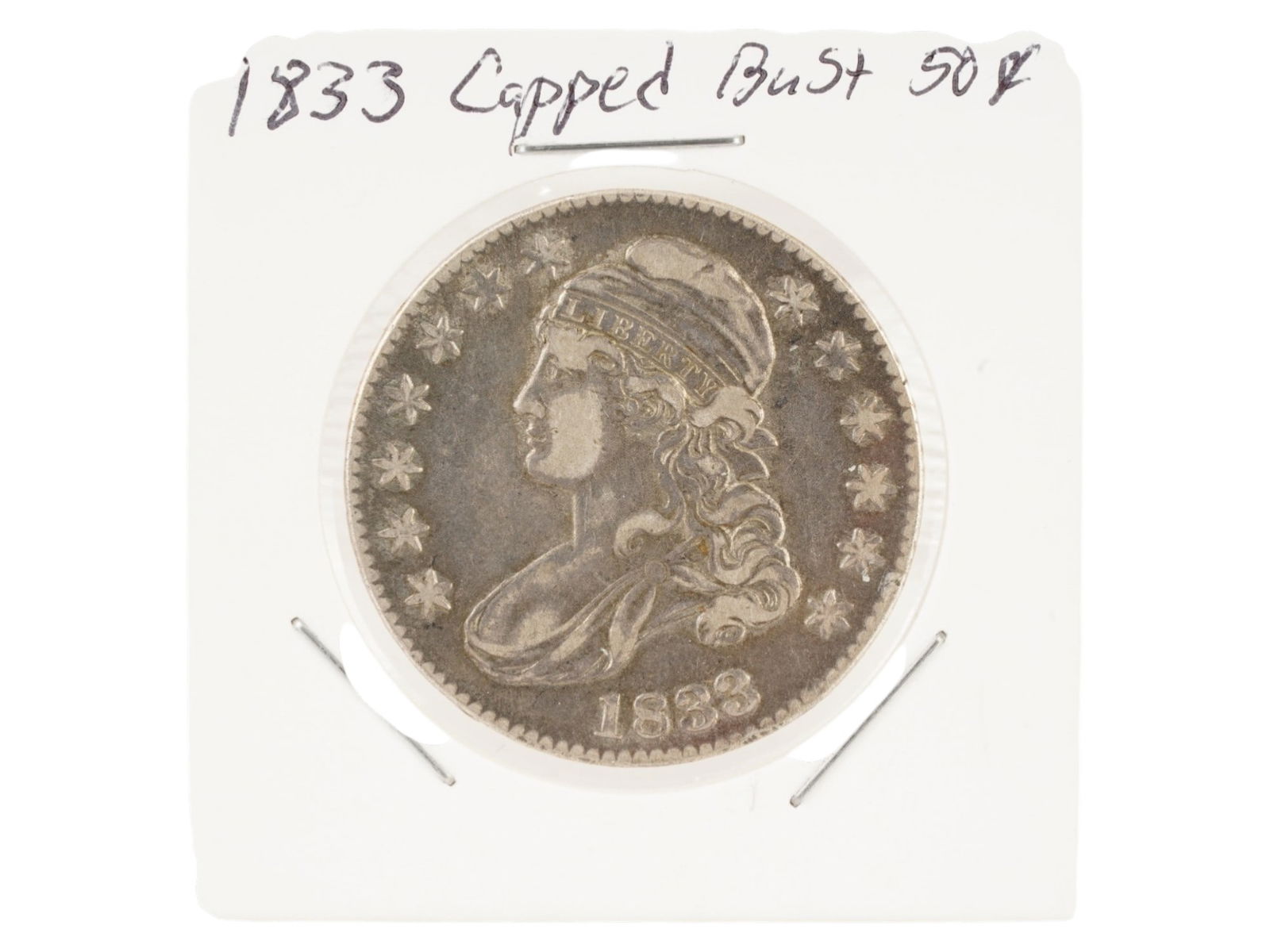 ANTIQUE 1833 SILVER CAPPED BUST HALF DOLLAR COIN (1 of 4)