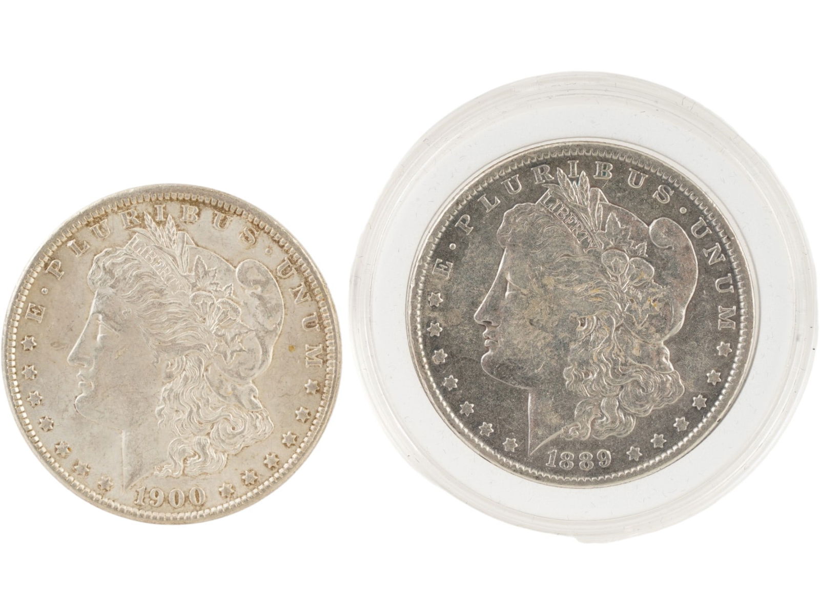 1889 AND 1900 AMERICAN MORGAN SILVER 1 DOLLAR COINS AU (1 of 6)