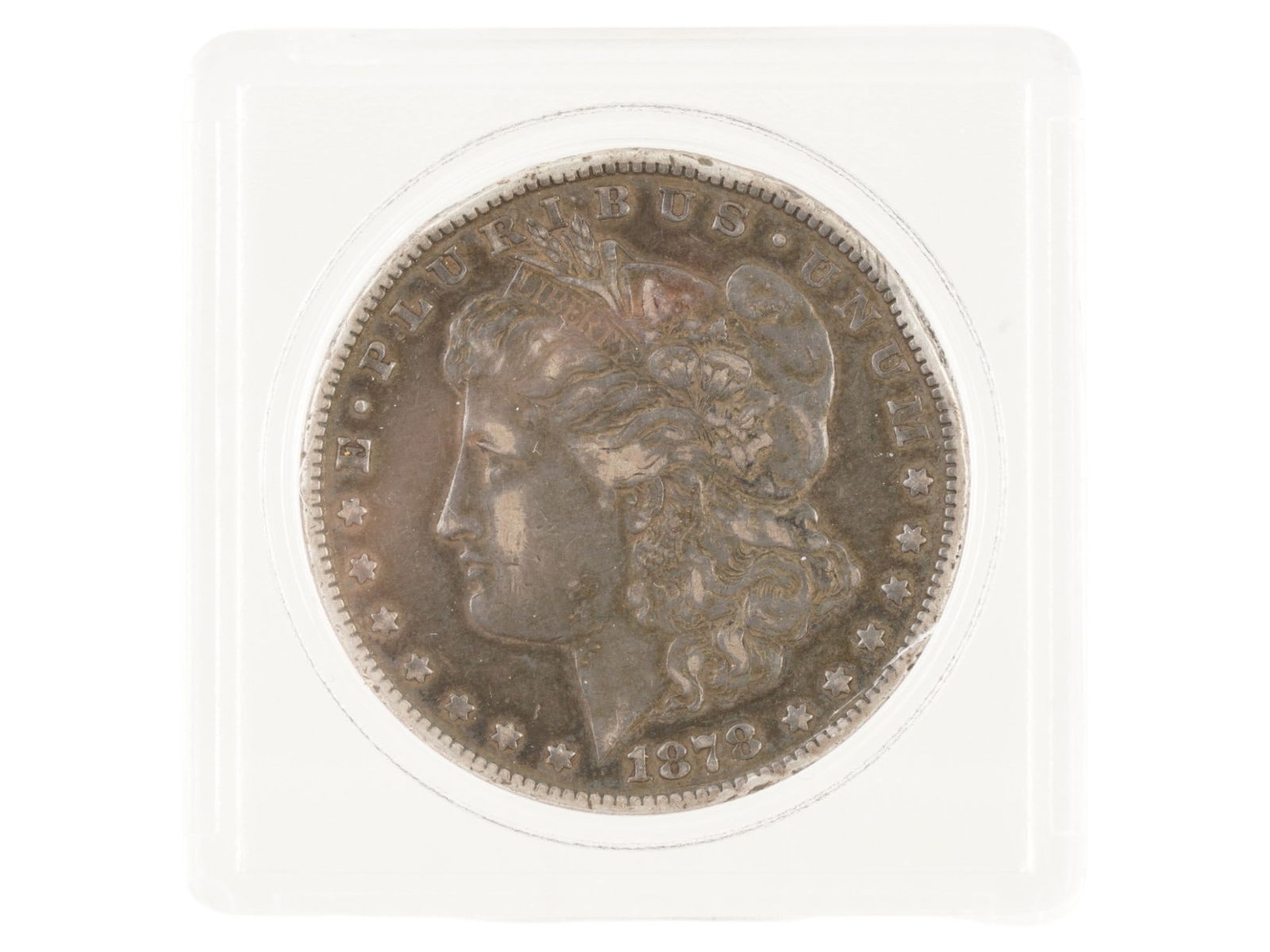 1878 S MORGAN SILVER DOLLAR DOLLAR COIN NICE TONER: A 1878-S Morgan Silver Dollar coin featuring a classic 90% silver coin struck by the United States Mint at the San Francisco Mint. Issued during the first year of the Morgan dollar series, the coin