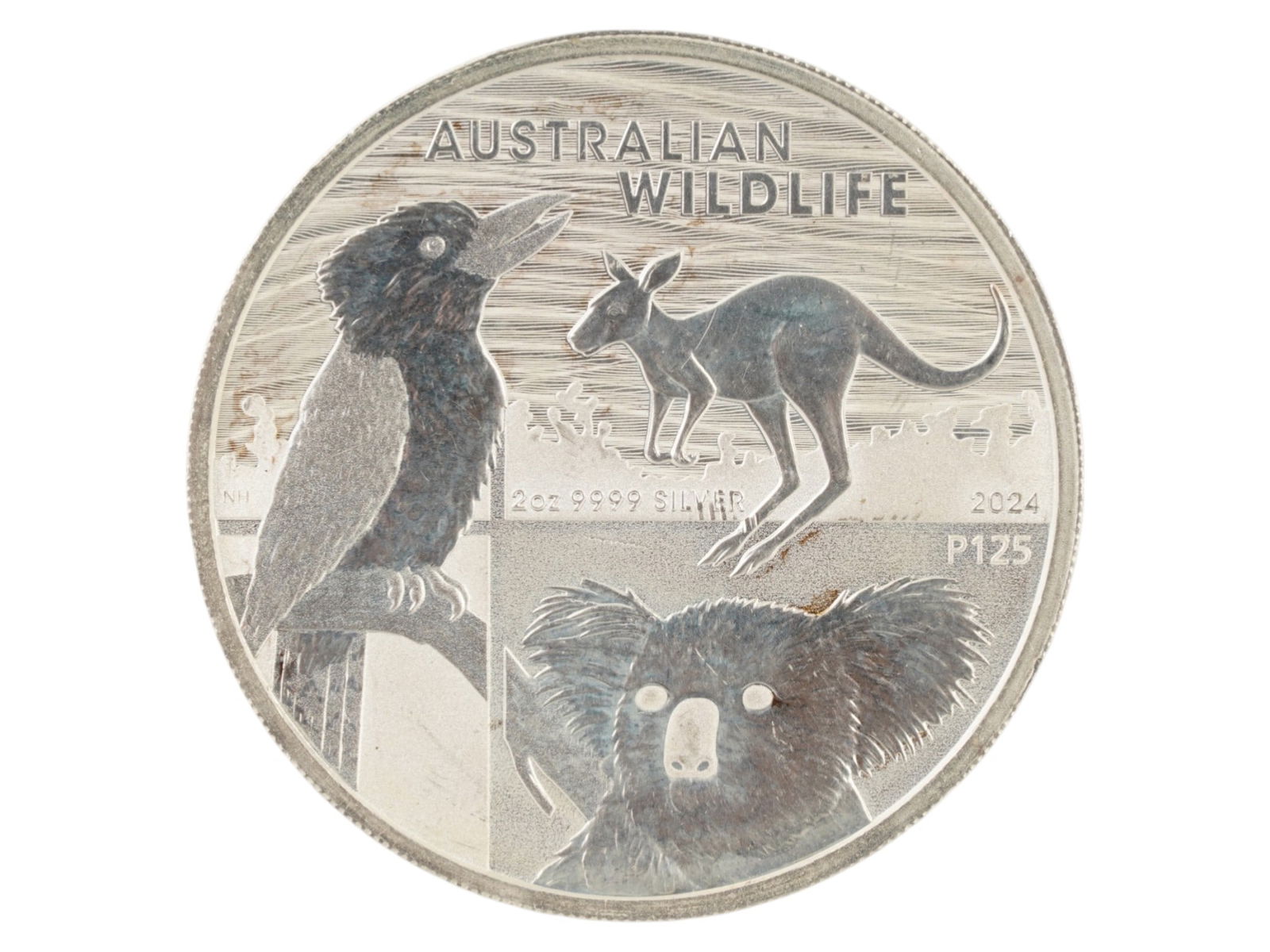 2024 2 OZ AUSTRALIAN WILDLIFE PURE SILVER 2 DOLLAR COIN: A 2024 Australian Wildlife 2 oz Silver coin. This coin is part of a popular series dedicated to Australias unique fauna. The reverse features three iconic animals of the continent: the Kookaburra,