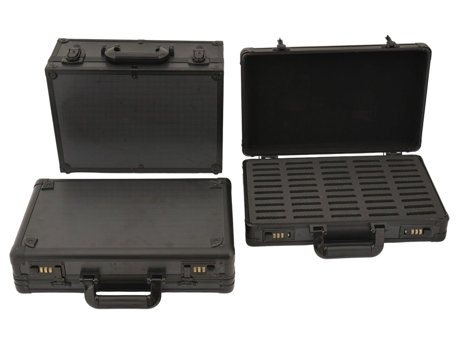 GROUP OF THREE HARD SIDED CASES FOR GRADED COINS: A group of three durable, hard-sided cases, perfect for securely storing and transporting graded coins. These versatile cases are designed to offer superior protection and organization. They have