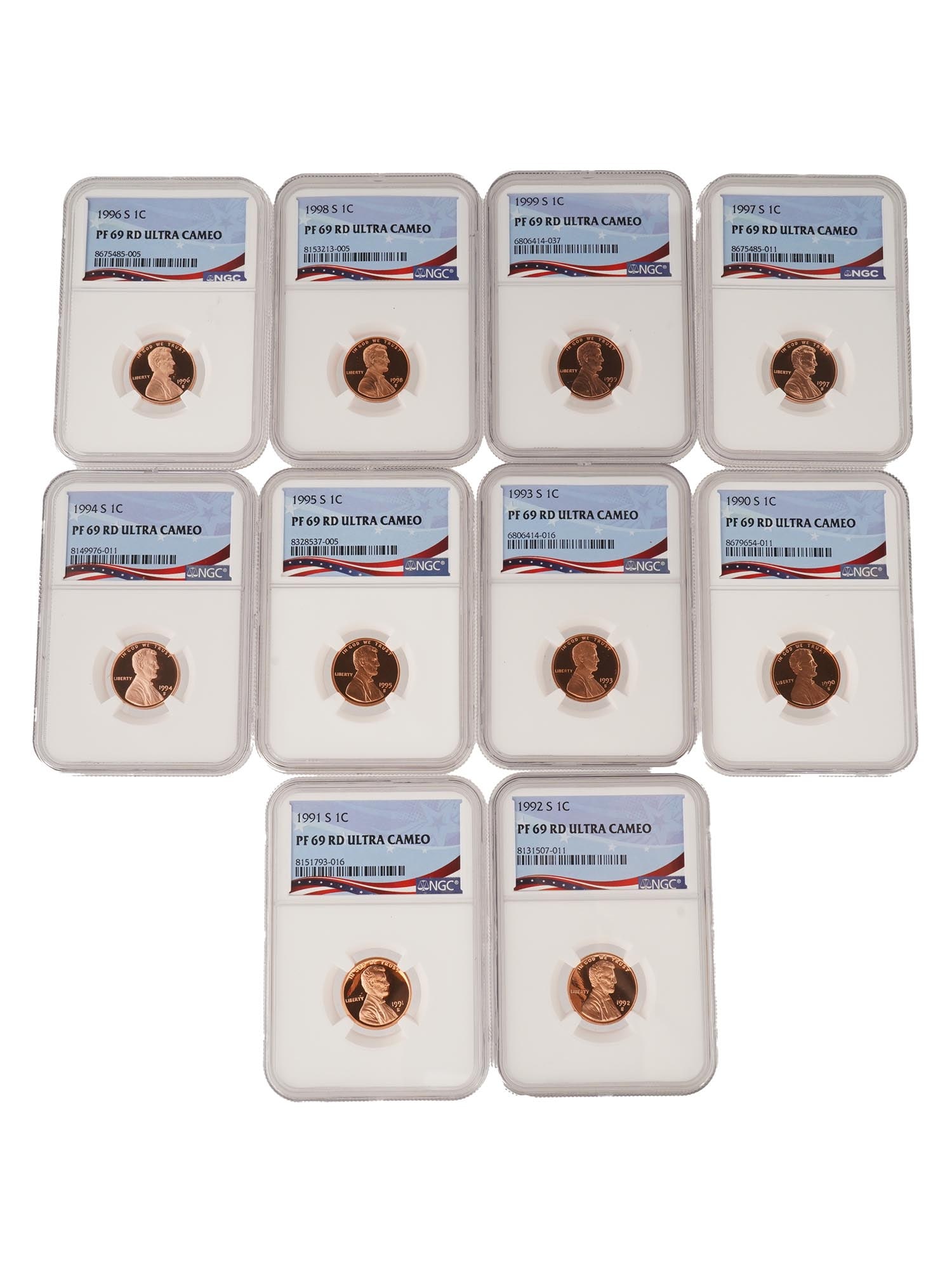 COLLECTION OF TEN US GRADED LINCOLN MEMORIAL CENTS (1 of 6)
