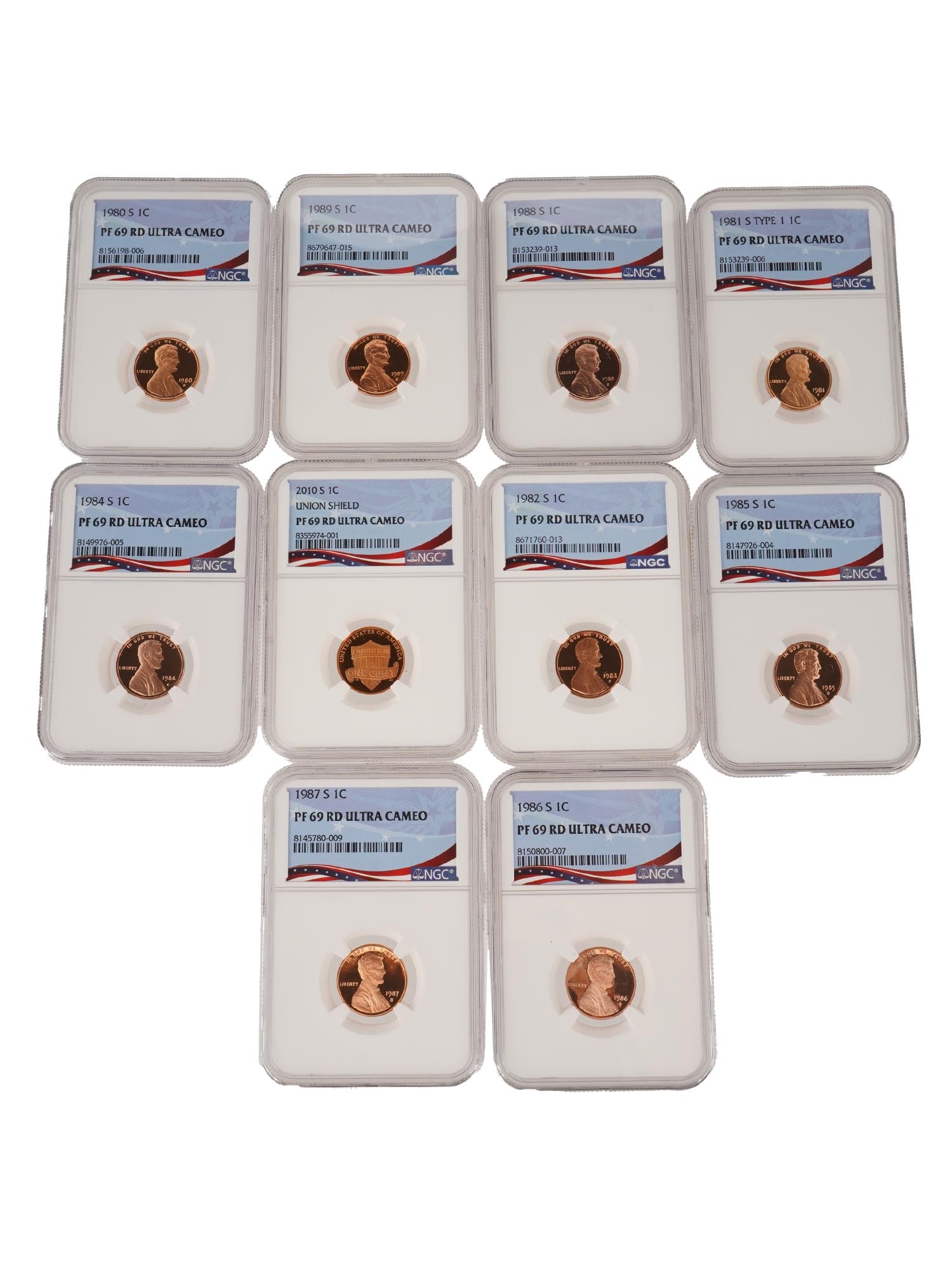 LOT OF US LINCOLN CENTS COIN PF 69 RD ULTRA CAMEO NGC (1 of 8)