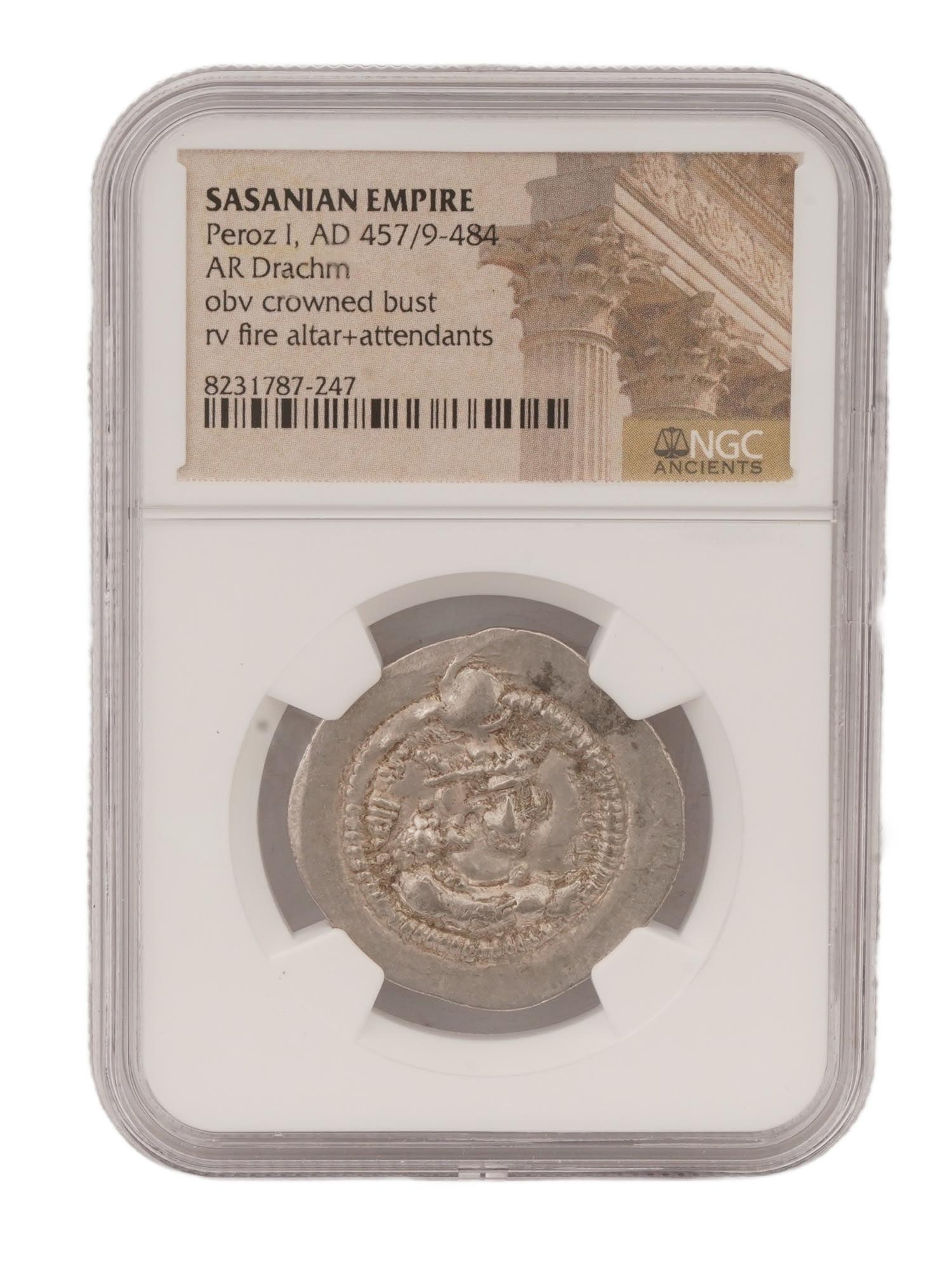 PERSIAN SASANIAN EMPIRE SILVER DRACHM GRADED COIN (1 of 7)