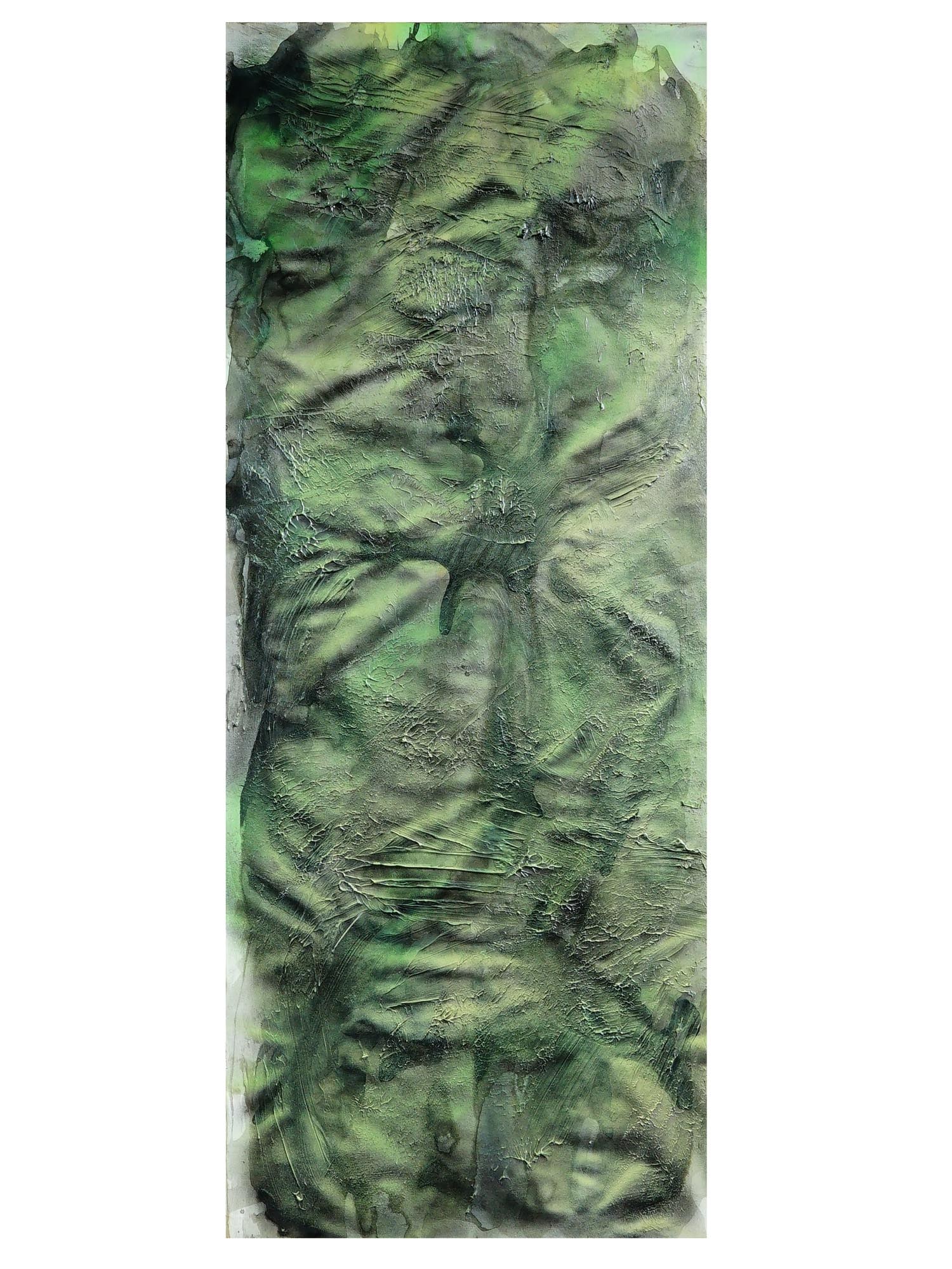 ELYSSA RUNDLE ABSTRACT EXPRESSIONIST OIL PAINTING: Elyssa Rundle, American, 1932 to 1994, an Abstract Expressionist oil on canvas painting in green. Unsigned. Elyssa Rundle graduated in 1975 with a Bachelor of Fine Arts in painting from Moore College