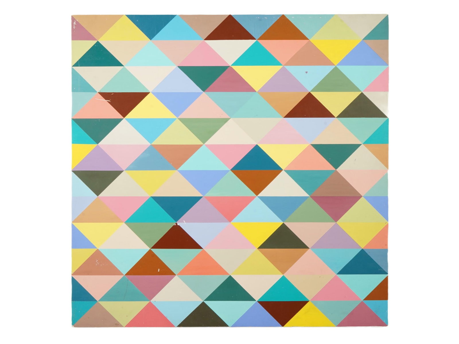 CONTEMPORARY AMERICAN ABSTRACT OIL PAINTING: A contemporary American oil on board painting. Depicting an abstract composition with a geometric triangle pattern. Unsigned. Likely belongs to Elizabeth Sutton, born 1989, a millennial mom-preneur an