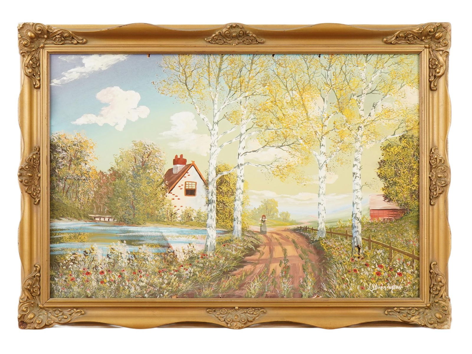 PASTORAL LANDSCAPE PAINTING SIGNED L WARRINGTON FRAMED (1 of 8)