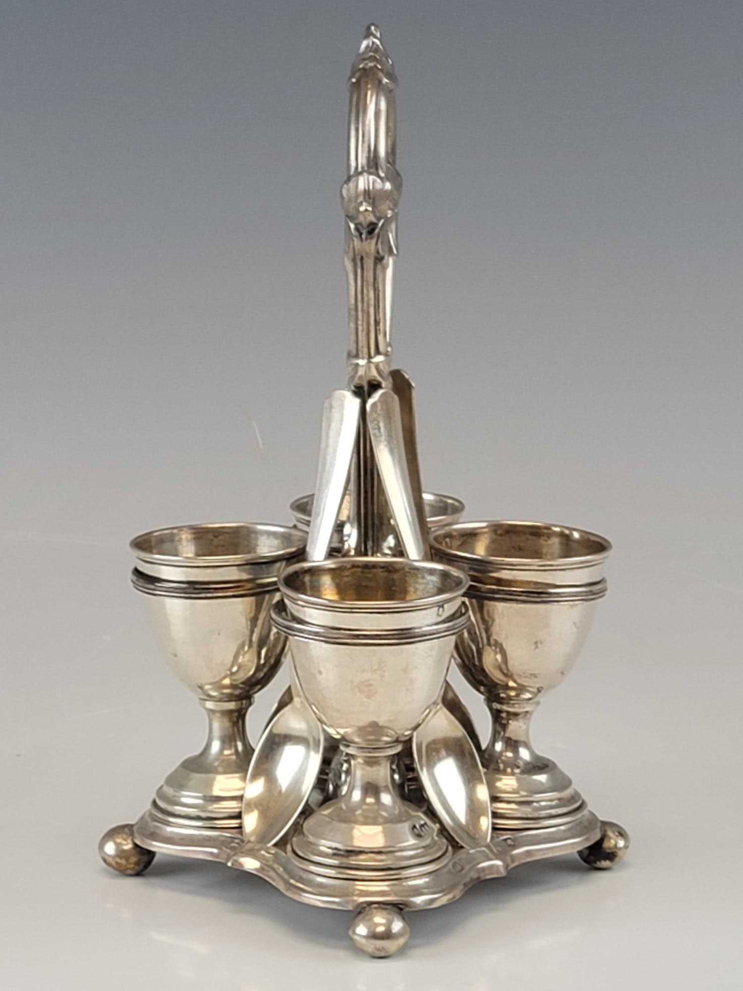 19C ANTIQUE AUSTRIAN SILVER EGG SERVER CUPS SPOONS - 2