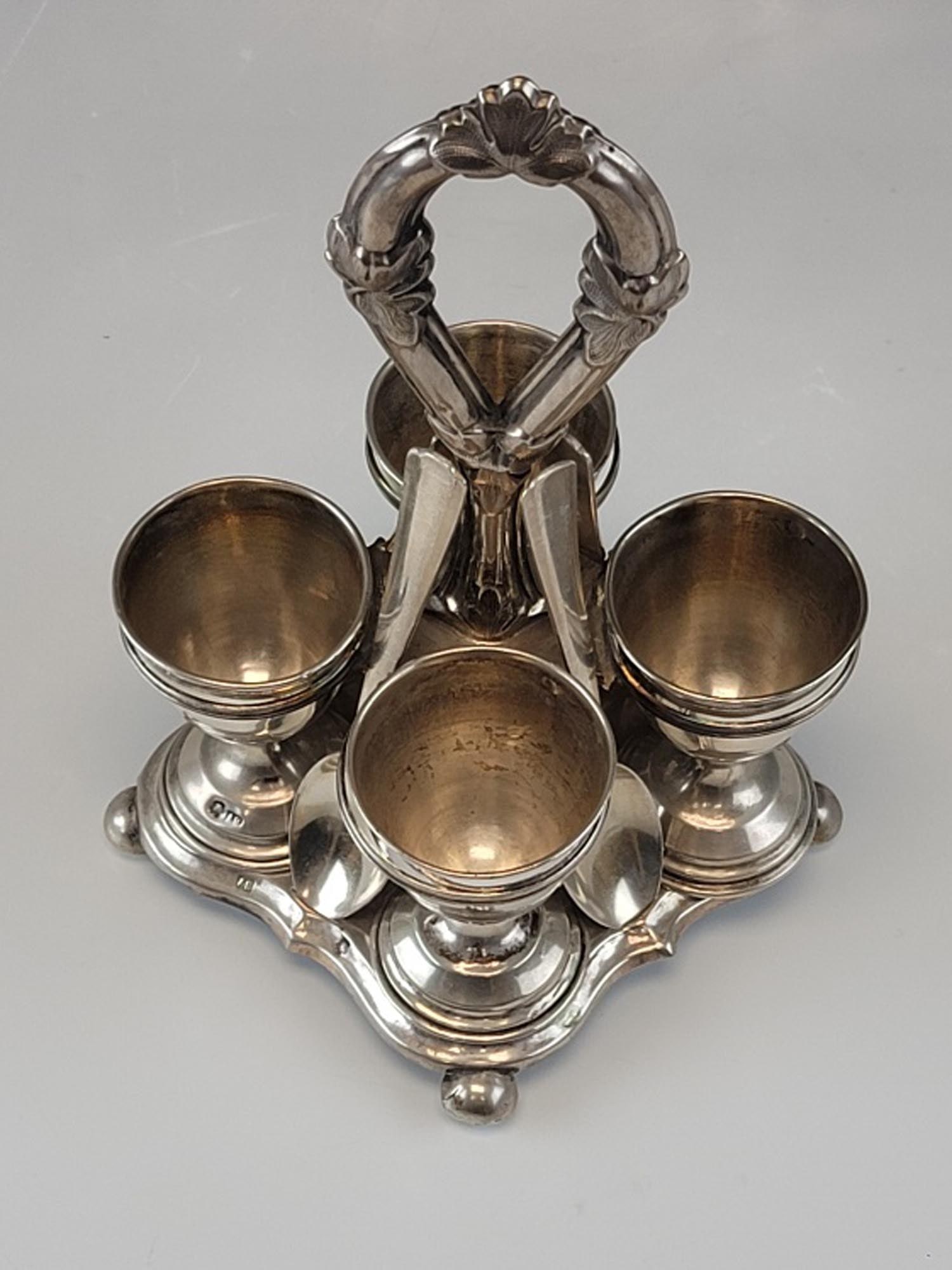 19C ANTIQUE AUSTRIAN SILVER EGG SERVER CUPS SPOONS - 3