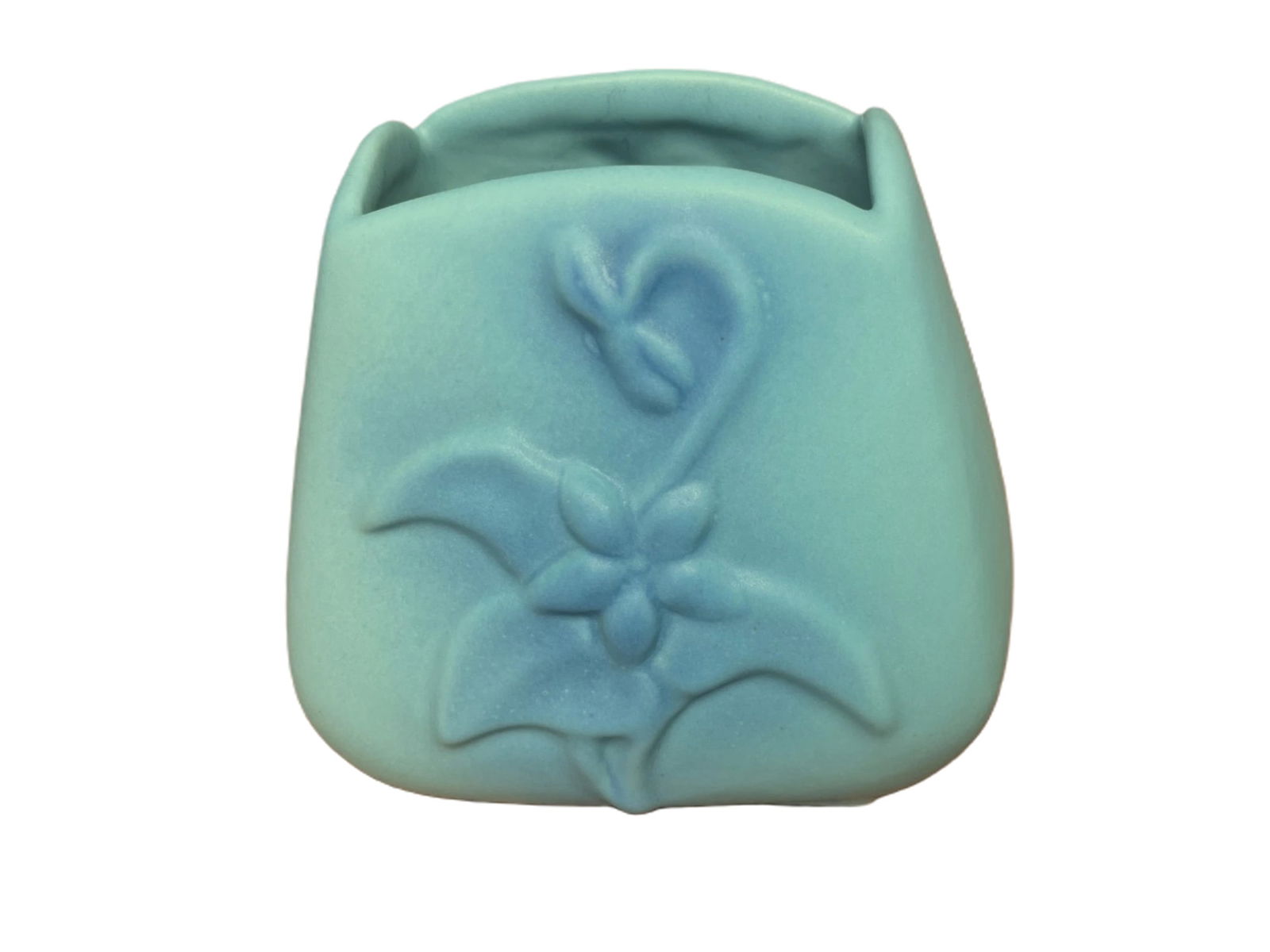 VAN BRIGGLE MATTE TURQUOISE COLUMBINE VASE, 1920S, SIGNED: Van Briggle Art Pottery Matte Turquoise Columbine Vase, c.1920s, SignedDescriptionA genuine early 20th-century Van Briggle Art Pottery vase, produced in Colorado Springs and dating to approximately