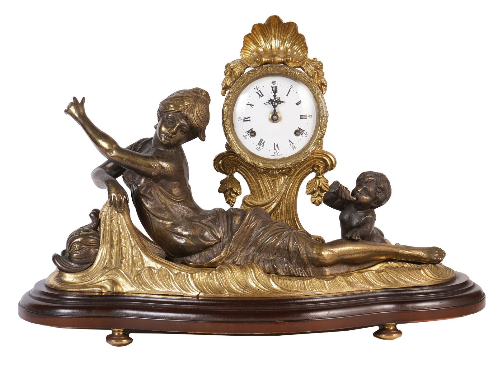 ORNATE ITALIAN BRASS MANTEL CLOCK ON WOOD BY LOUCINI (1 of 12)