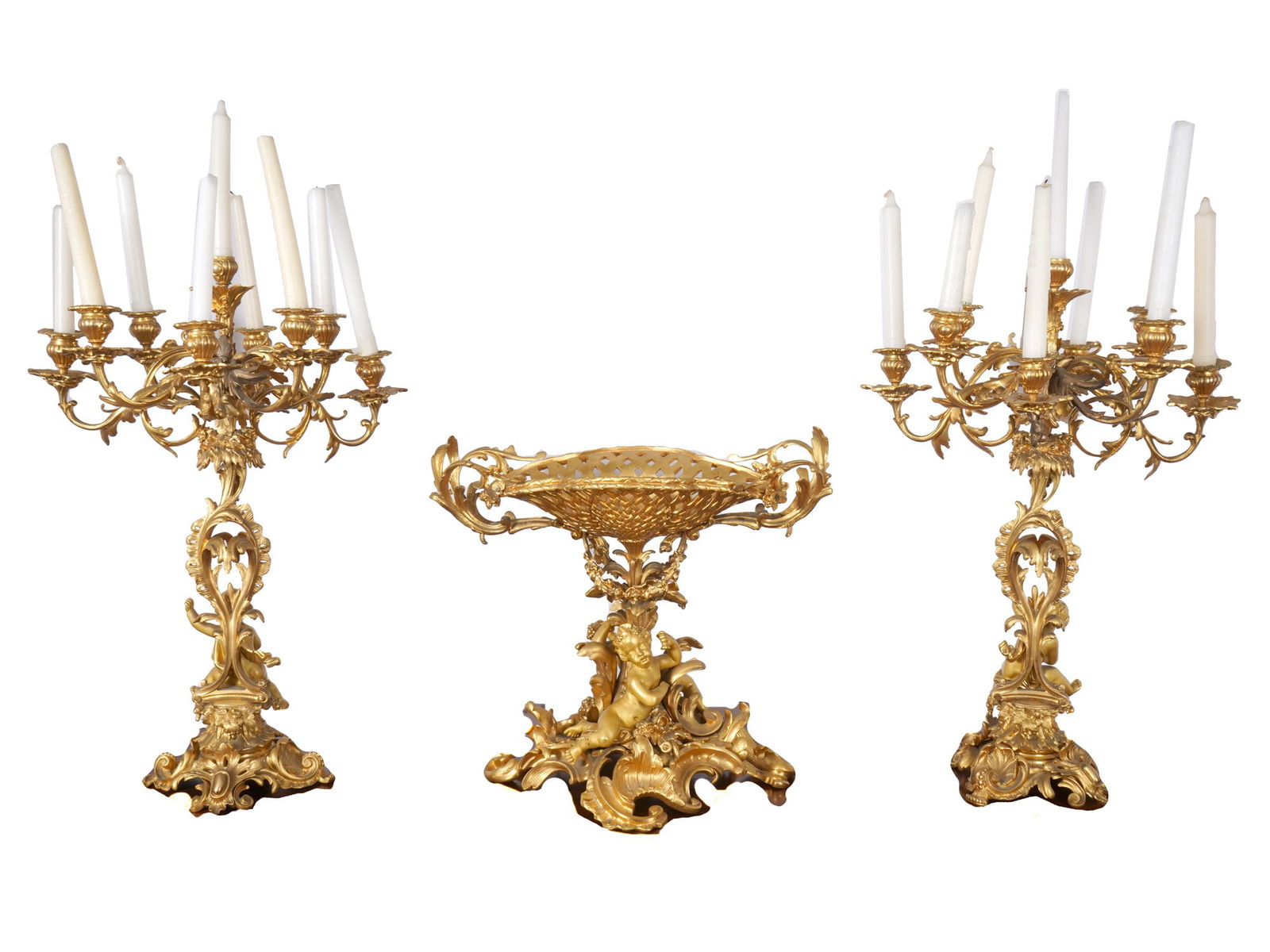 ROCOCO BRONZE ORMOLU CANDELABRAS CENTERPIECE GARNITURE (1 of 9)