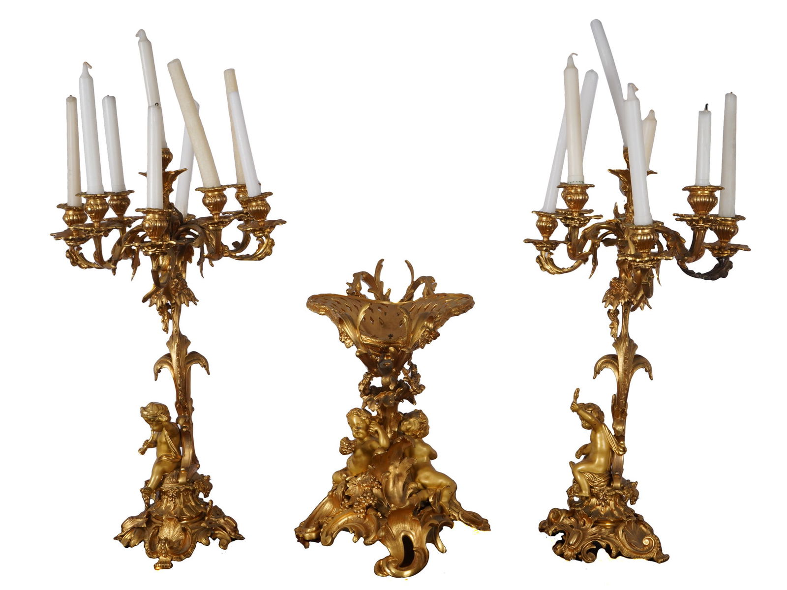 ROCOCO BRONZE ORMOLU CANDELABRAS CENTERPIECE GARNITURE - 2