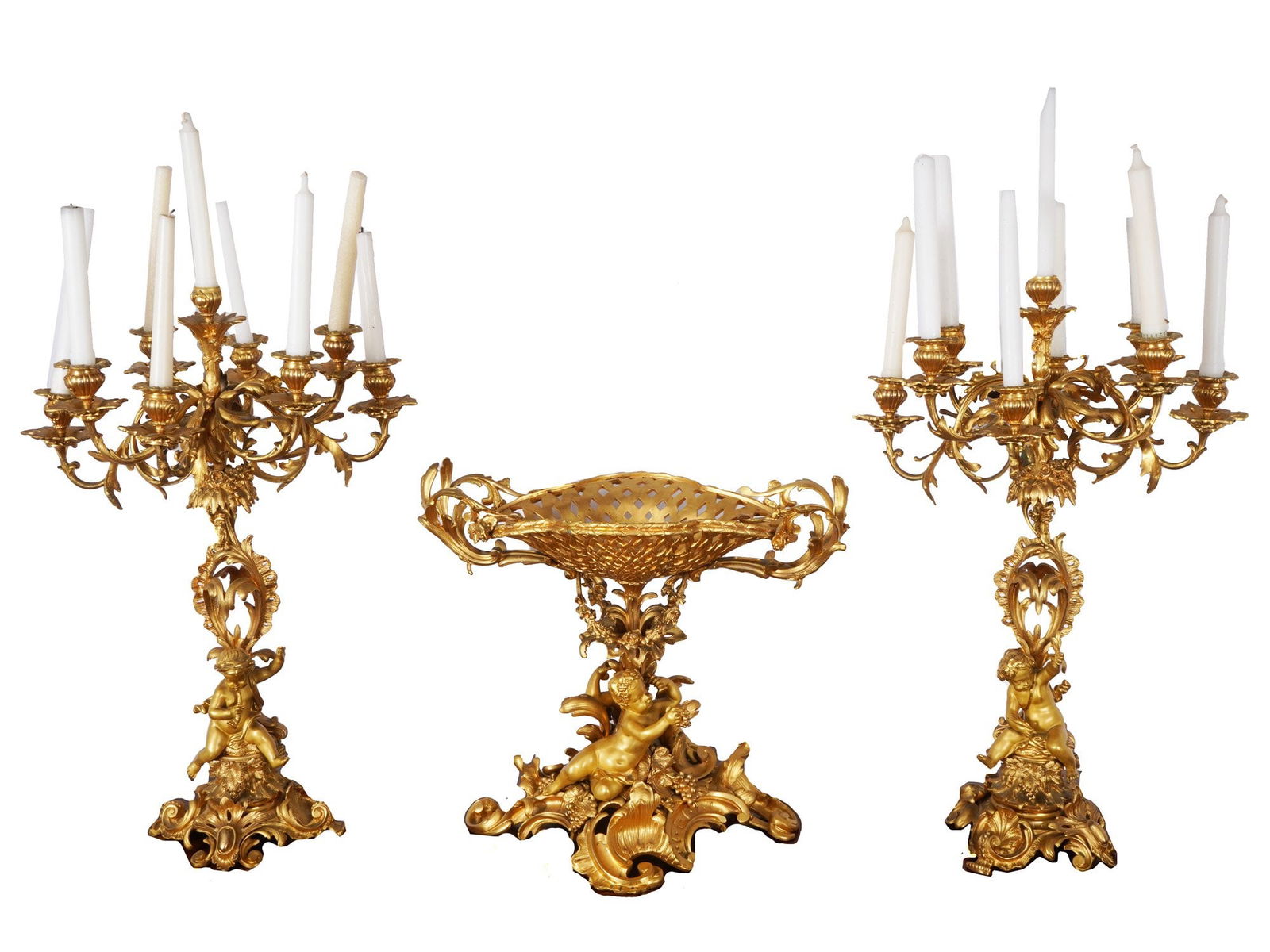 ROCOCO BRONZE ORMOLU CANDELABRAS CENTERPIECE GARNITURE - 3
