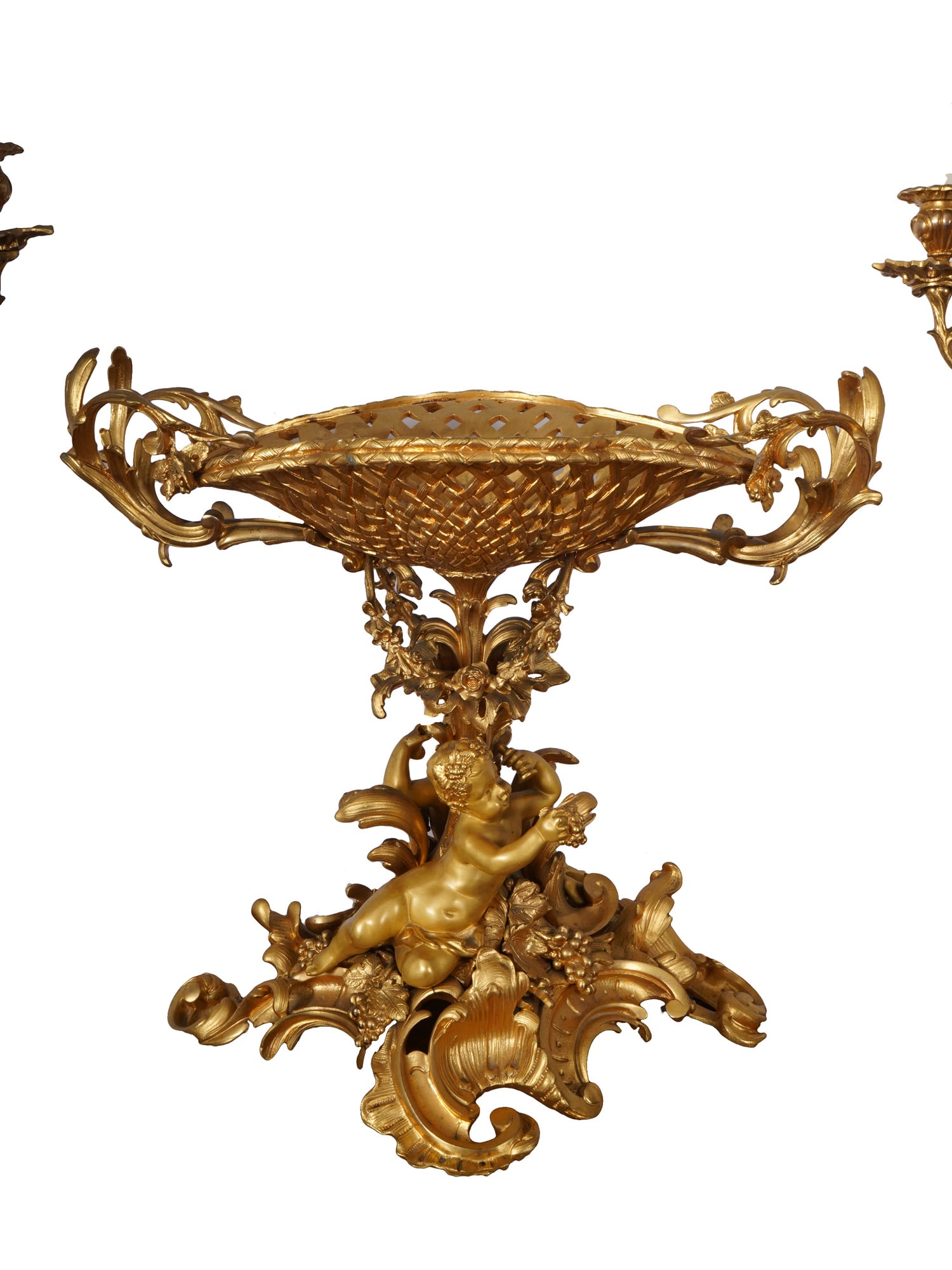 ROCOCO BRONZE ORMOLU CANDELABRAS CENTERPIECE GARNITURE - 6