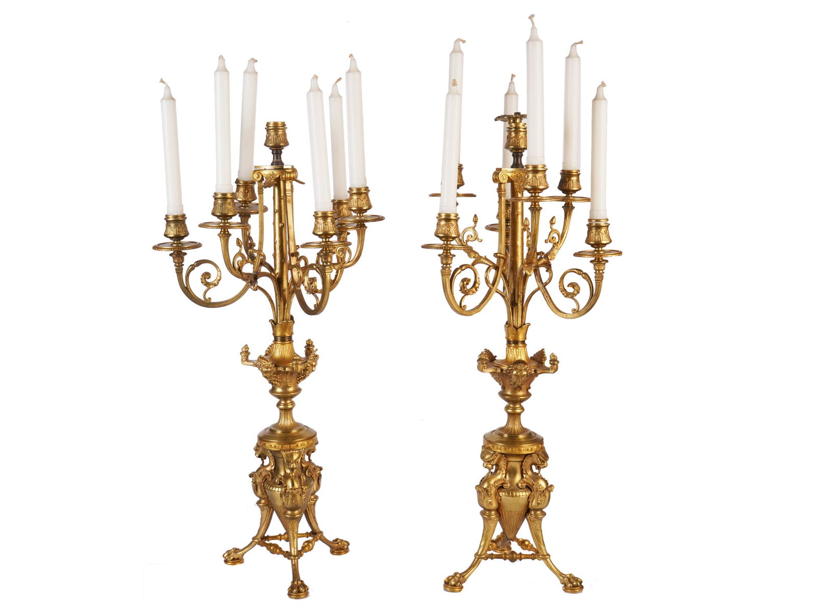 PAIR OF ORNATE FRENCH GILT BRASS CANDELABRAS (1 of 6)