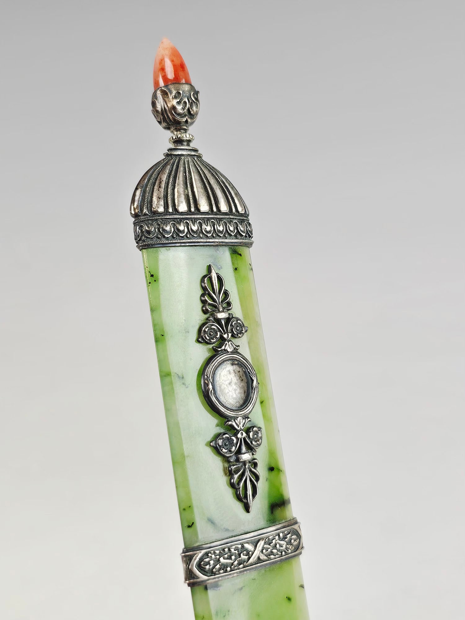 RUSSIAN SILVER NEPHRITE JADE PAPER KNIFE W CARNELIAN - 3