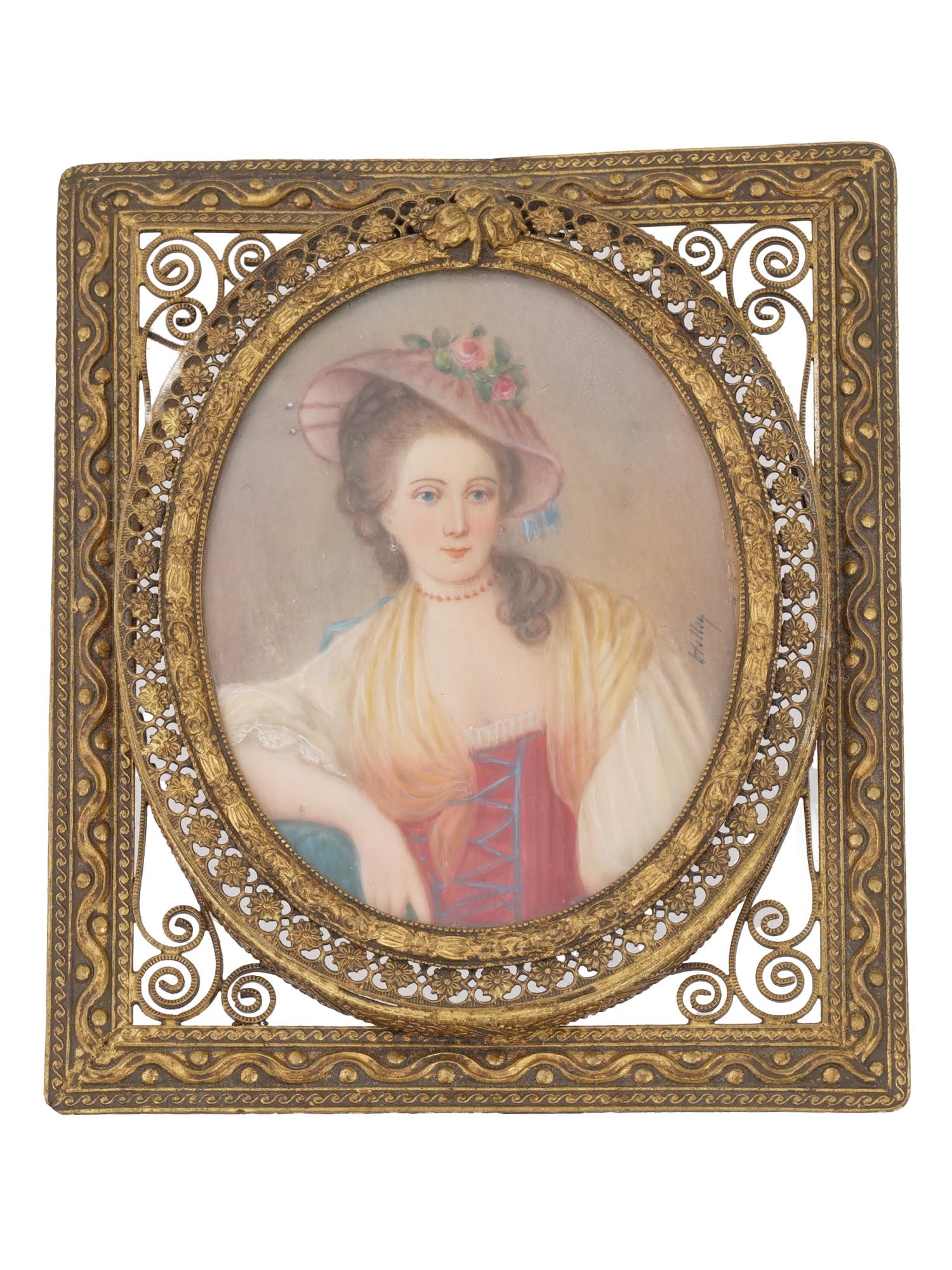 ANTIQUE FEMALE PORTRAIT MINIATURE PAINTING SIGNED (1 of 7)